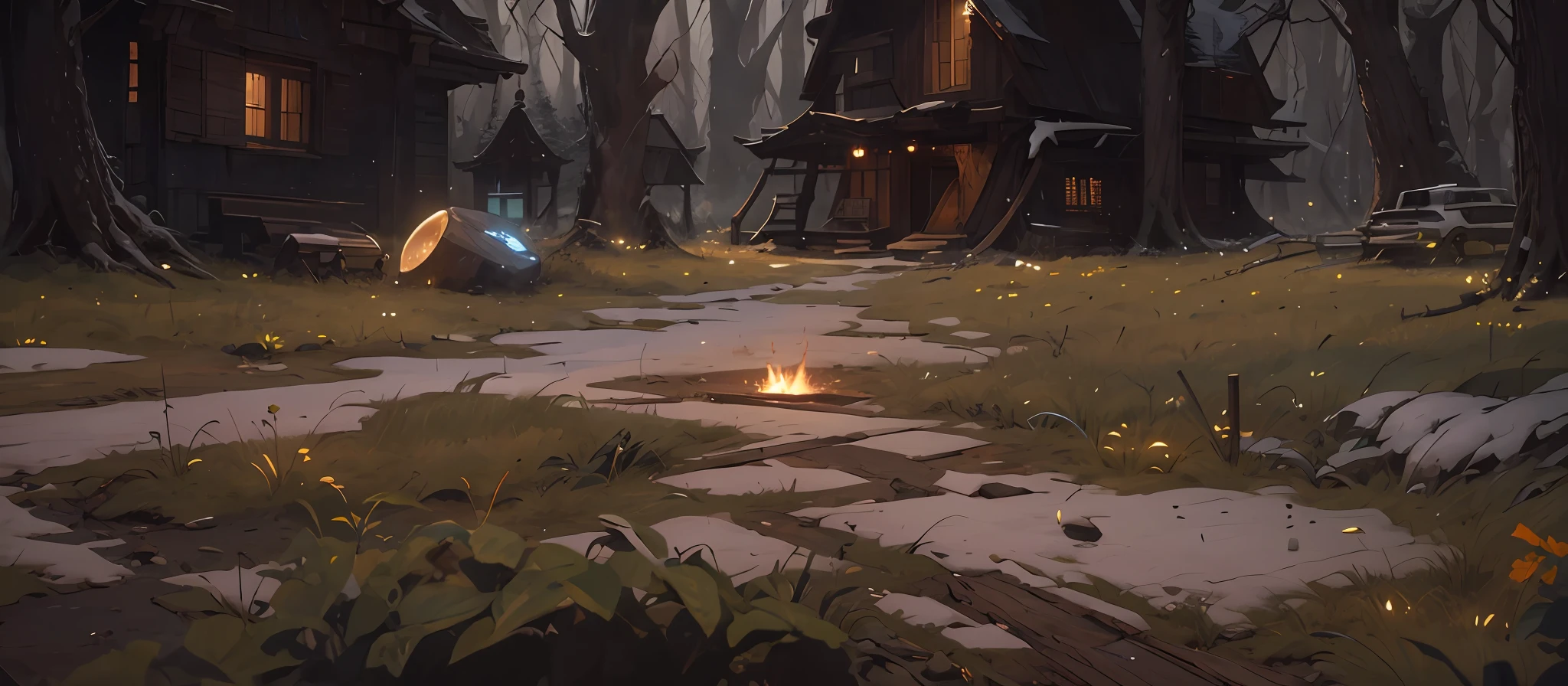 on night、,Woods scene,woods,,High precision and rich detail,Dark style,Magical style,sci fi