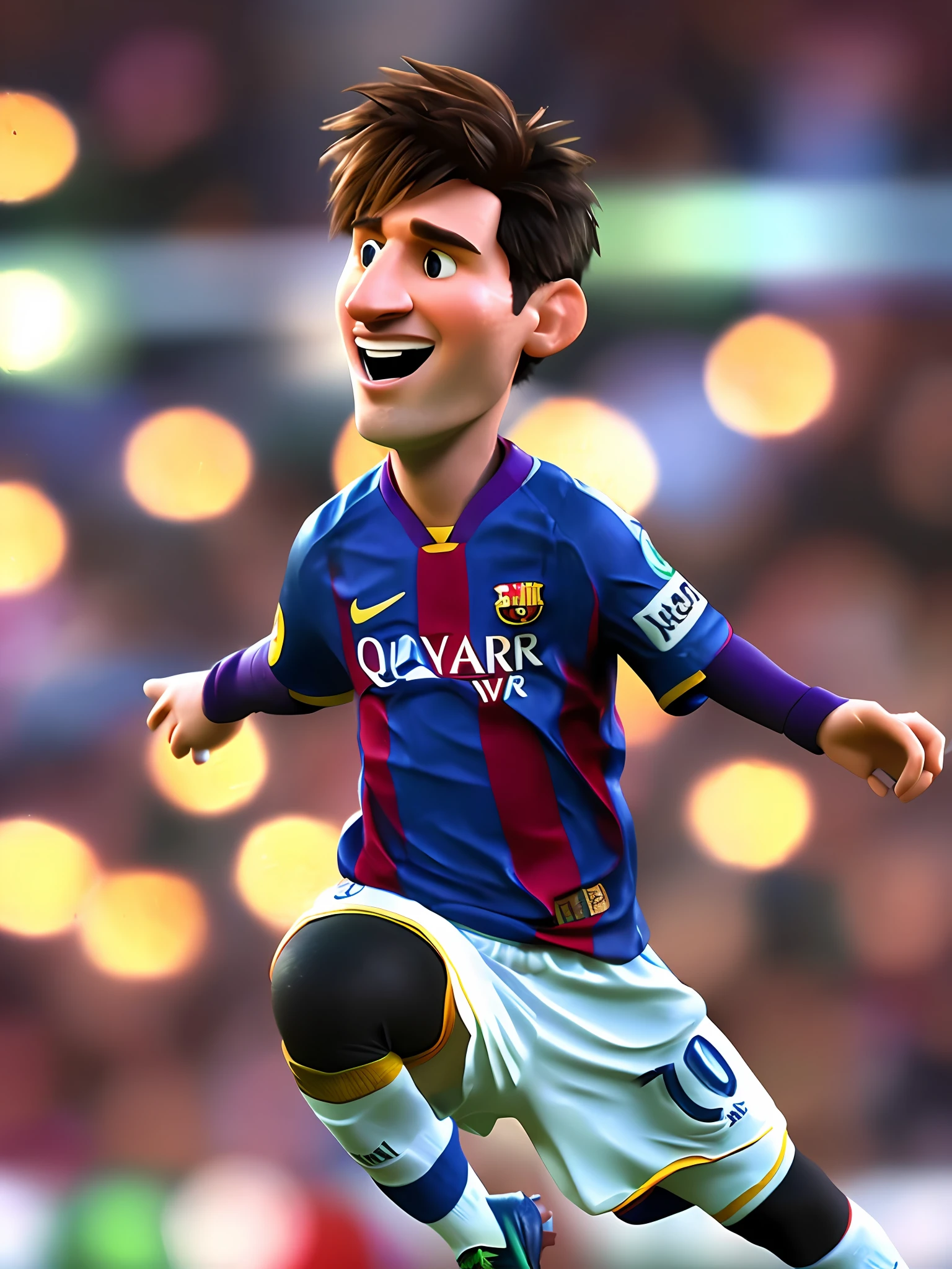 Lionel Messi, (pixar style) (masterpiece:1.2) (bokeh) (best quality) (detailed skin) (detailed texture) (8k) (claymation) (cinematic lighting) (sharp focus
