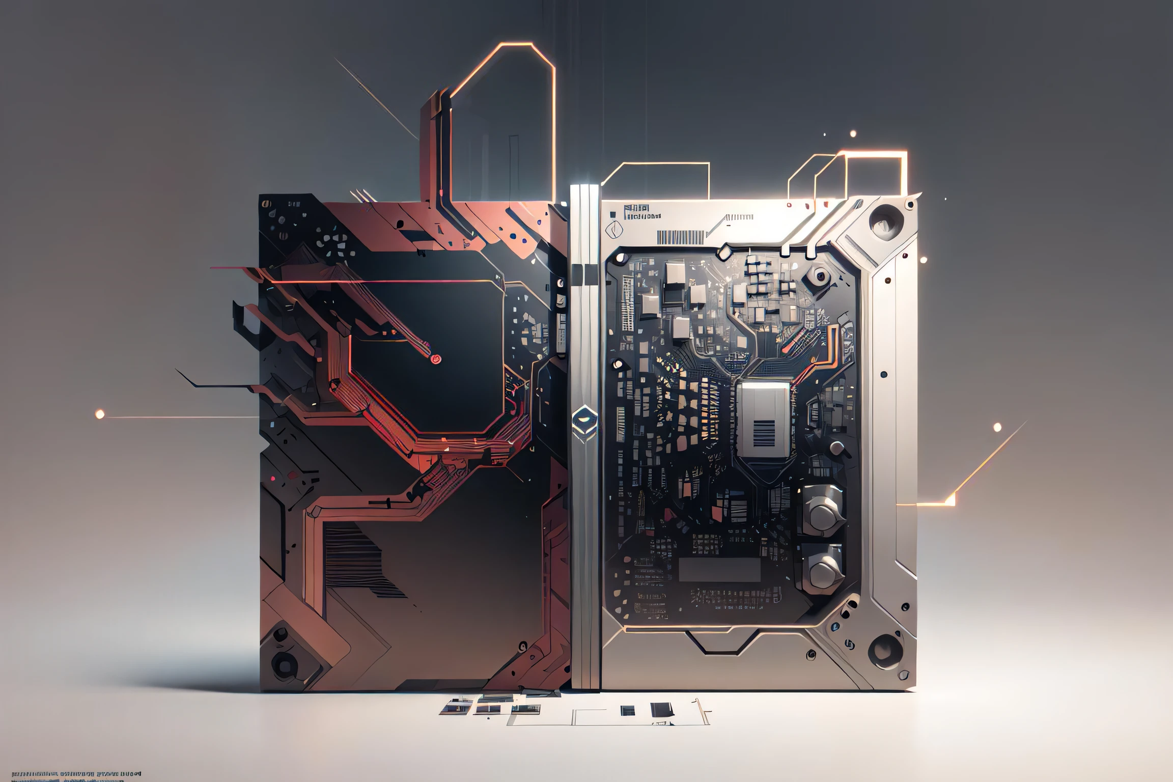 circuit board,4k, digital painting, artstation, concept art, illustration, rule of 3rds, negative space, monochrome, 2-color, 2-tone, simple,
