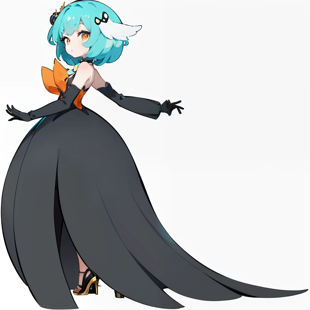 Cyan hair，Black Dress，Black Gloves，orange eye，princesses，4K