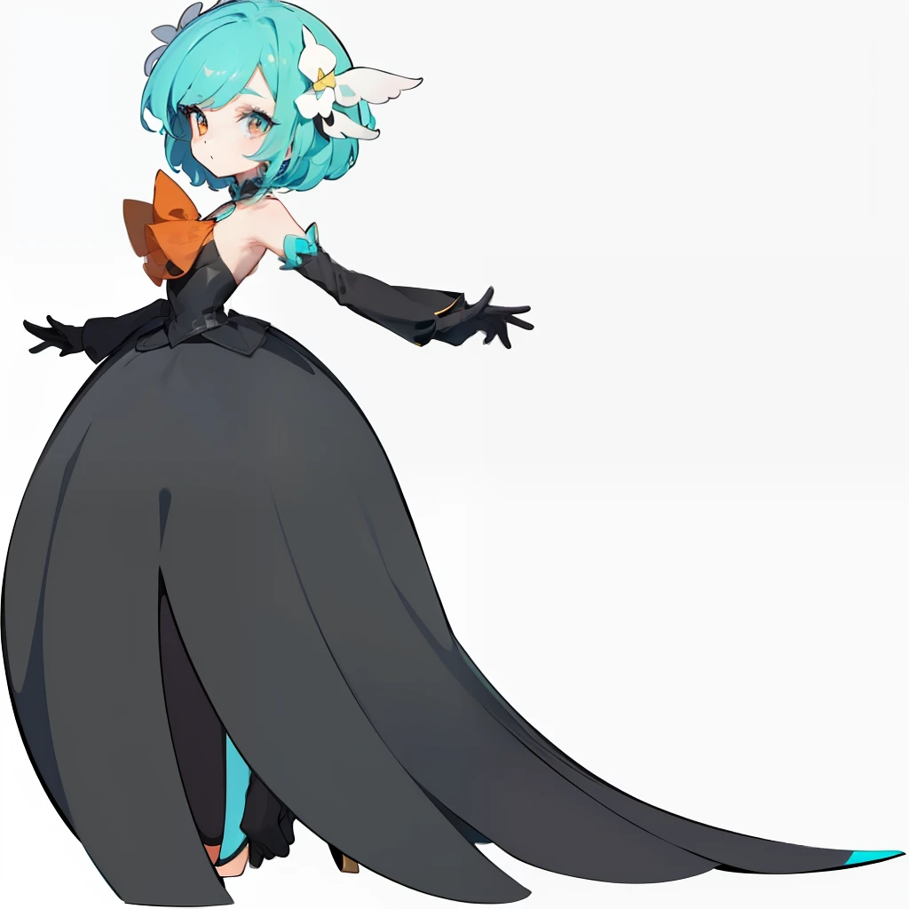 Cyan hair,Black Dress,Black Gloves,orange eye,princesses,4K