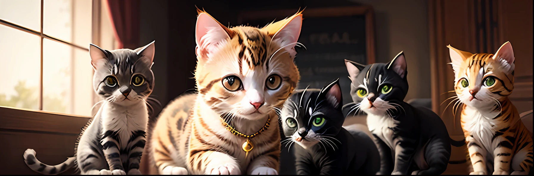 Kittens、The gold、necklace、8k、high picture quality --auto