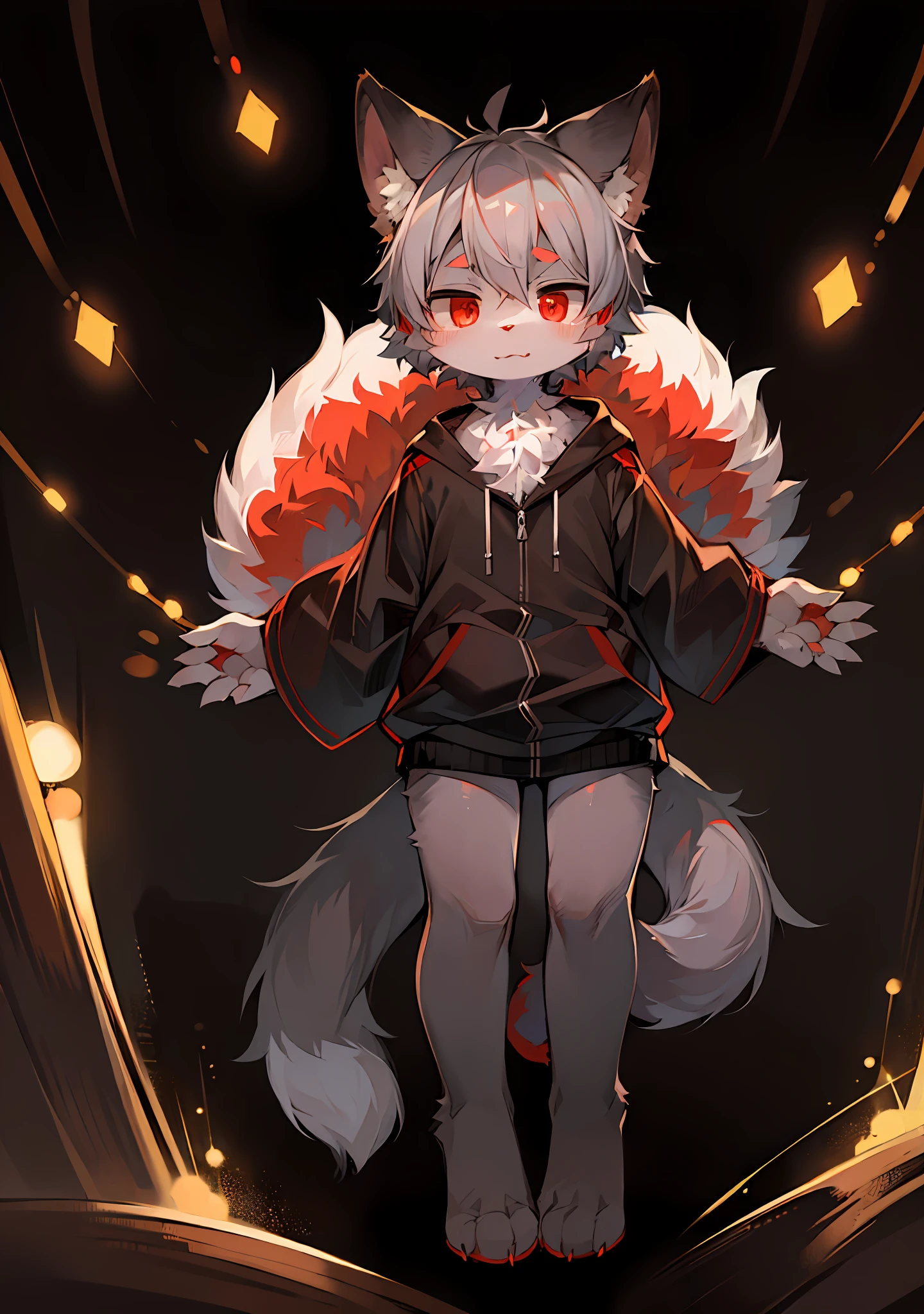 (Dark Environment:0.8),masterpiece,high quality,abstract res,digital painting\(artwork\), by dagasi, yupa,kiyosan,(anthro,fluffy fur,character focus:1.1),anthro male cat,short hair,portrait , eyes with brightness, Panoramic View, Character focus.(detailedbackground:0.7), solo, shaggy, Hairy Male, Male focus, anthr,(Full Body Fur, Fluffy tail, grey fur, red eyes, Gray hair:1.2)