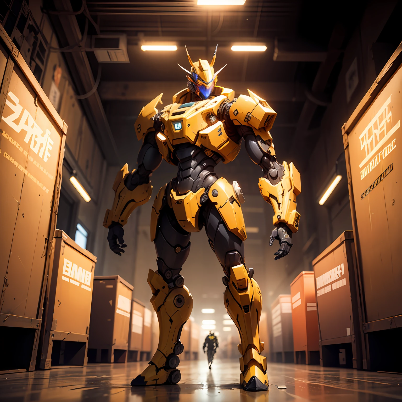 Yellow mech，man，crates，Arm details --auto