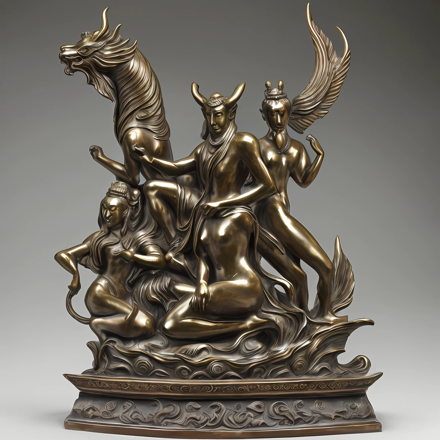 sculpture，Bernini，Rodin；Shan Hai Jing；Alien beast，Chinese style；qing dynasty；ming dynasty，Three View，bronze；Li Xiangqun --auto