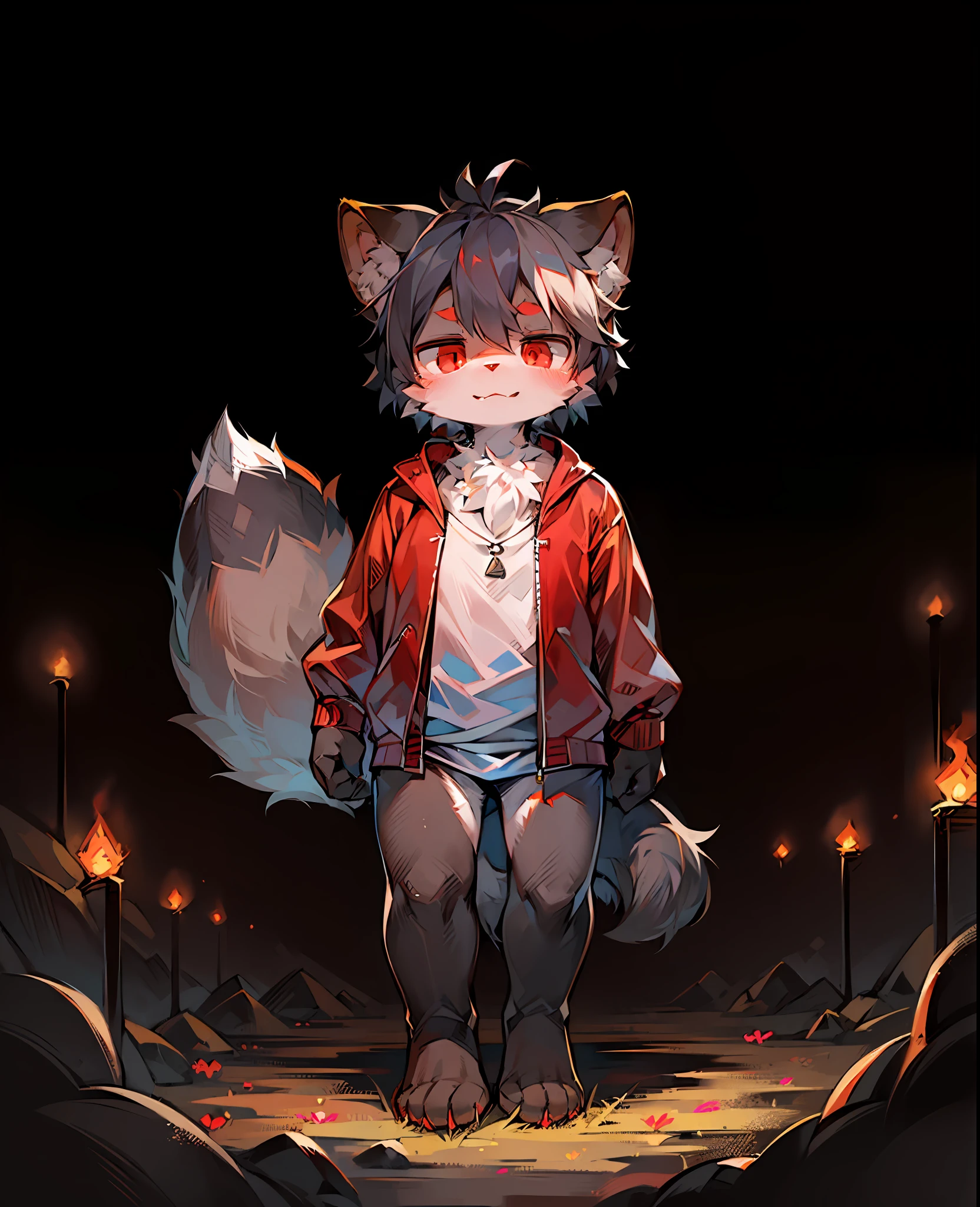 (Dark Environment:0.8),masterpiece,high quality,abstract res,digital painting\(artwork\), by dagasi, yupa,kiyosan,(anthro,fluffy fur,character focus:1.1),anthro male cat,short hair,portrait , eyes with brightness, Panoramic View, Character focus.(detailedbackground:0.7), shaggy, Hairy Male, Male focus, anthr,(Full Body Fur, Fluffy tail,Dark gray fur, red eyes, dark gray hair:1.2), (long canids)