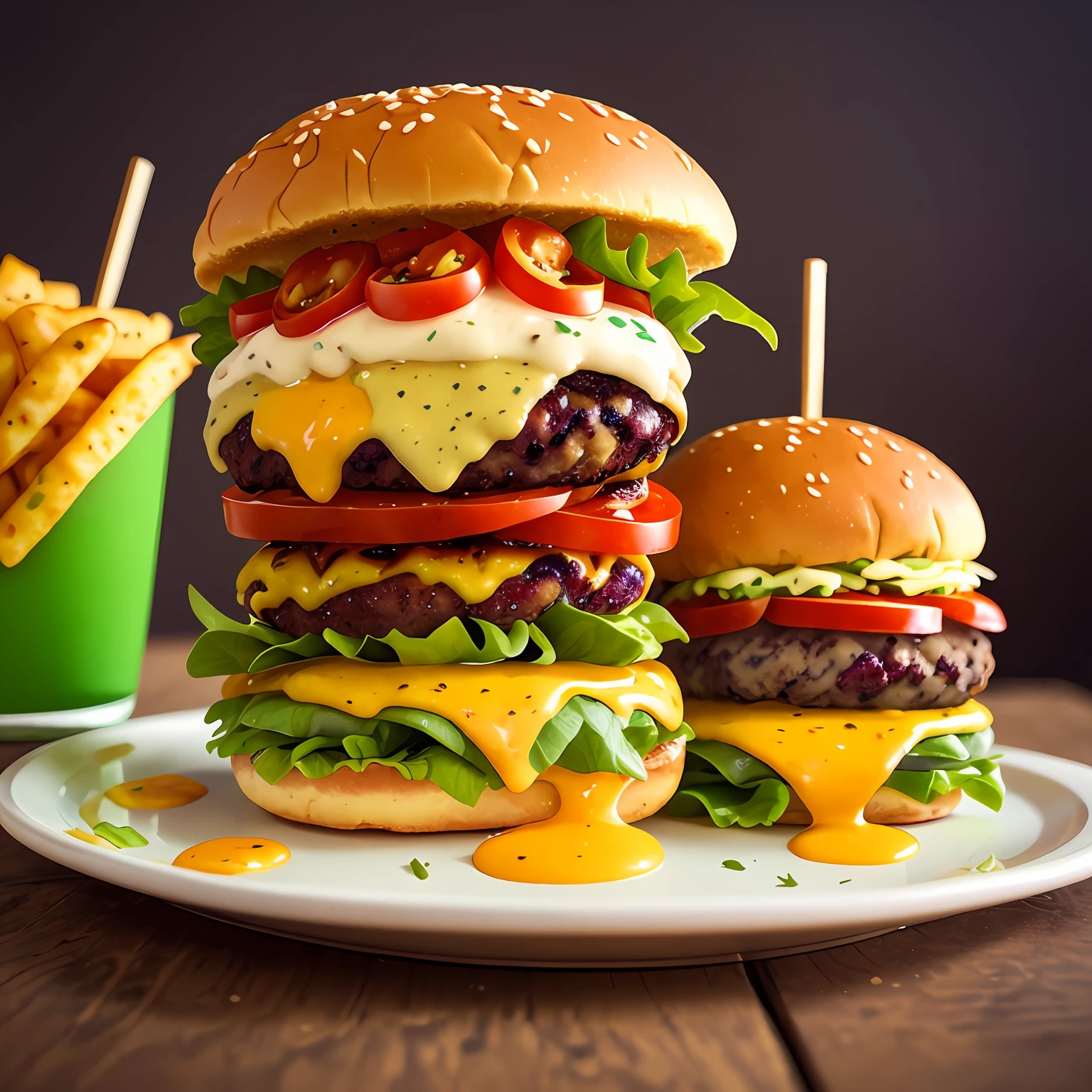 X-Burger com alface, tomate, and cheese on a bun, imagem de comida super realista, X-Burger, big juicy burger, burger, burger with a mouth, burger, food commercial 4 k, burger with human eyes, burger with human mouth, um hiper realista, burger on a plate, fast food review, comer um X-Burger, "Hiper realista