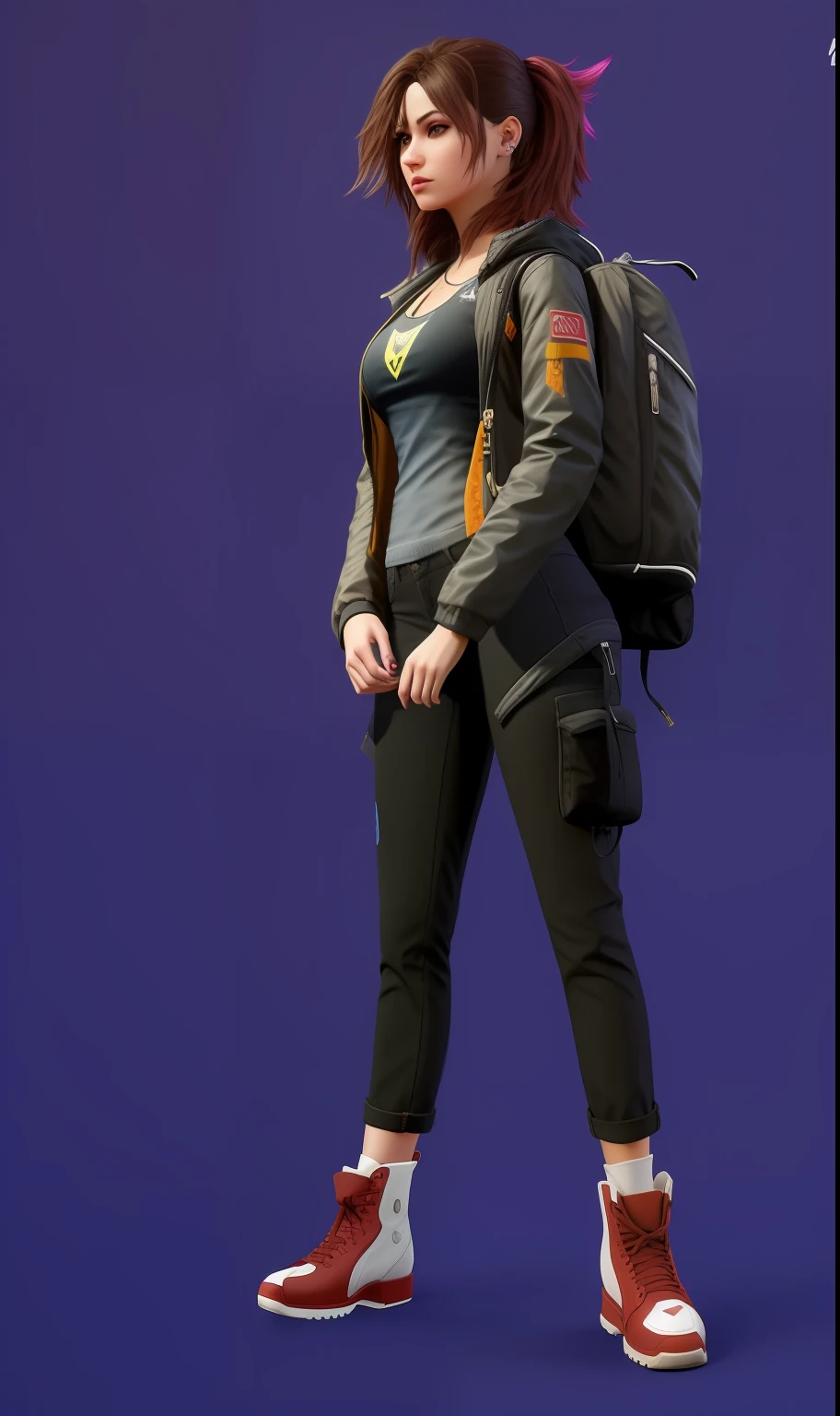 um close up de uma pessoa com uma mochila e uma mochila, fotorrealista de corpo inteiro, jeans azul. unreal 5, Pose casual, figura completa hiperrealista, cyberpunk 2 0 y. o modelo , retrato realista de corpo inteiro, corpo perfeito fotorrealista, retrato realista de corpo inteiro, tiro de corpo inteiro hiperdetalhado, protagonista feminina, character is in her natural pose --auto