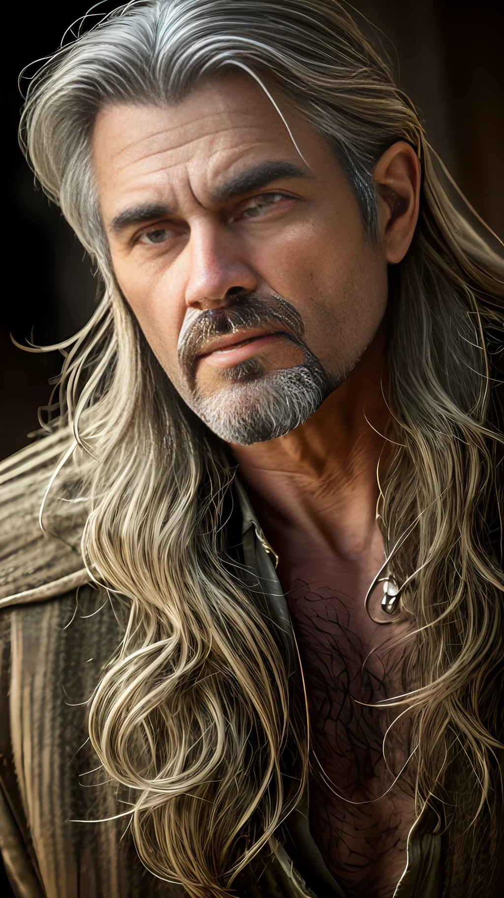 A very rustic handsome and attractive middle age man, full focus, tiltshift, ethereal, cinematic, shimmering lights, vikings, god, mythological king, grotesque, fierce, tumblr contest winner, hurufiyya, renaissance painting, very strong and masculine, movie still, cinematic lighting. photograph, detailed symmetric realistic face, extremely detailed natural texture, peach fuzz, long hair, masterpiece, absurdres, nikon d850 film stock photograph, kodak portra 400 camera f1.6 lens, extremely detailed, amazing, fine detail, hyper realistic lifelike texture, dramatic lighting, unrealengine, trending on artstation, cinestill 800 tungsten, looking at the viewer, photo realistic, RAW photo, TanvirTamim, high quality, highres, sharp focus, extremely detailed, cinematic lighting, 8k uhd,-imagine- --auto --s2