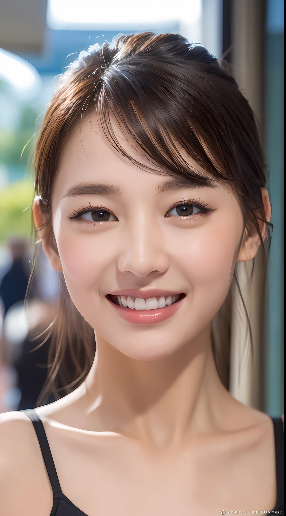 ((The Highest Quality、8k、master masterpiece:1.3))、1女の子、Sorrisos、FULL BODY、Slim Faces、a pretty woman、(darkbrown hair)、swimsuits、hyper detailed face、Detailed eye、Double Eyelid、blurred background、Slim Faces、hotel