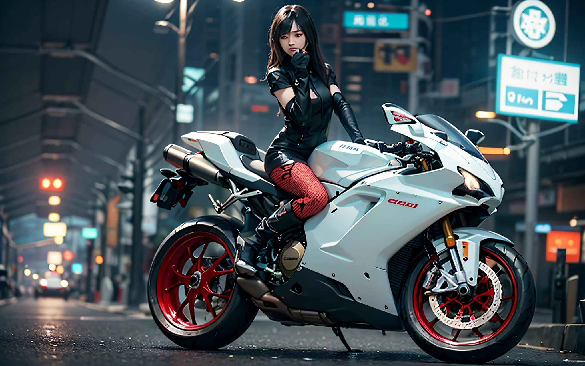 master masterpiece,the best quality t,young and beautiful girl,ultra Detailed,official arts,Unity 8k壁纸, Cyberpunk style,Neon lighting (Energetic glow):1.2, Dynamic color, stark contrast, futuristic atmosphere, Electrical energy reflective surface,araffe woman sitting on a motorcycle on a road, motorbike、, motorbike, sitting on a motorcycle, nice, motorbiker, sfx, Riding a, sexy girl, huge ducati panigrale motorbike, very beautiful model, motorbike, riding a motorcycle, riding a futuristic motorcycle, mimic, kanliu666, asian girl, Photoshoot, riding a motorbike
