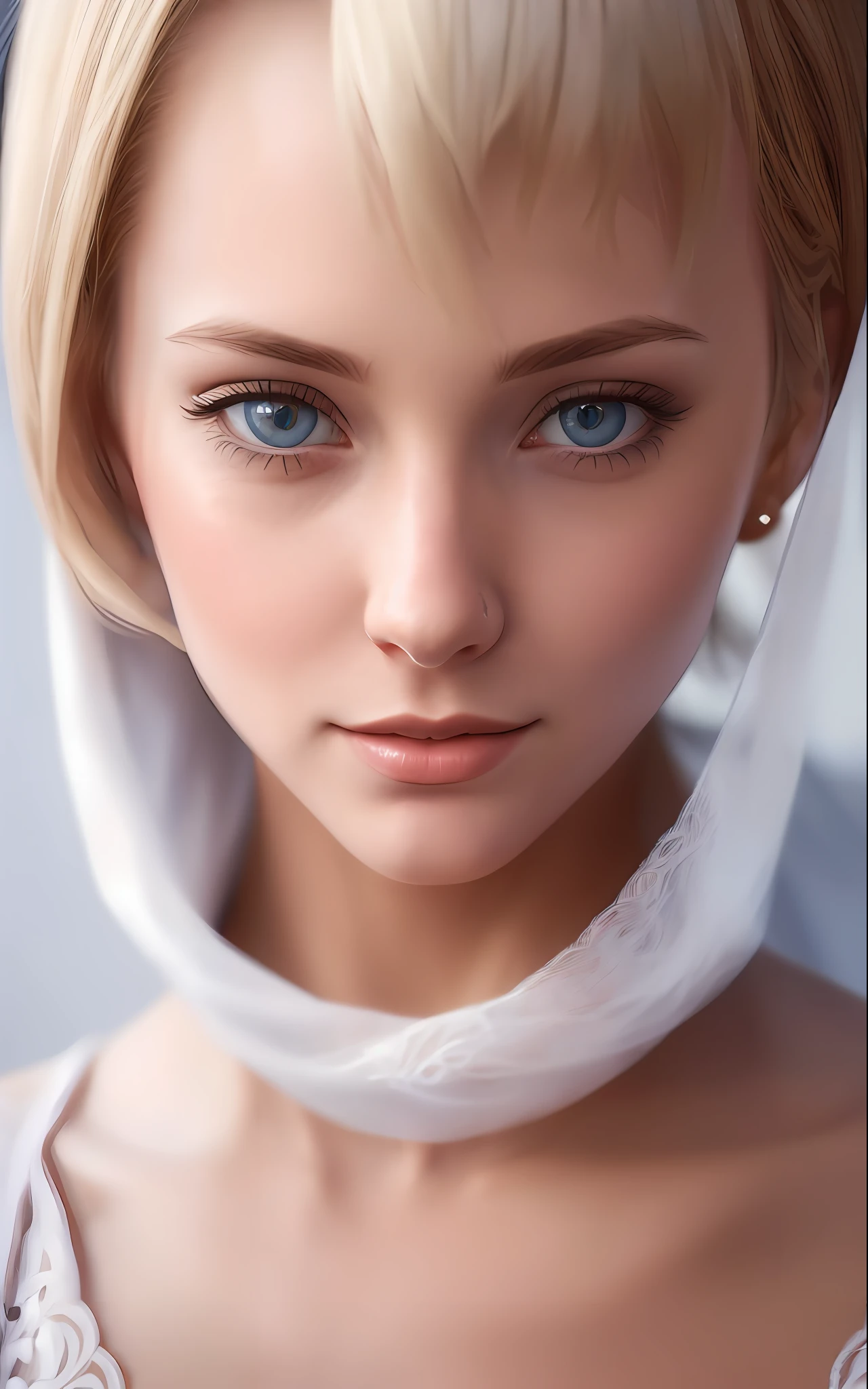 blond woman with blue eyes and a veil on her head, soft portrait shot 8 k, photorealistic beautiful face, 8k portrait render, realistic beautiful face, beautiful realistic face, photorealistic anime girl render, hyperrealistic beautiful face, 8 k realistic digital art, realistic digital art 4k, realistic digital art 4 k, very realistic digital art