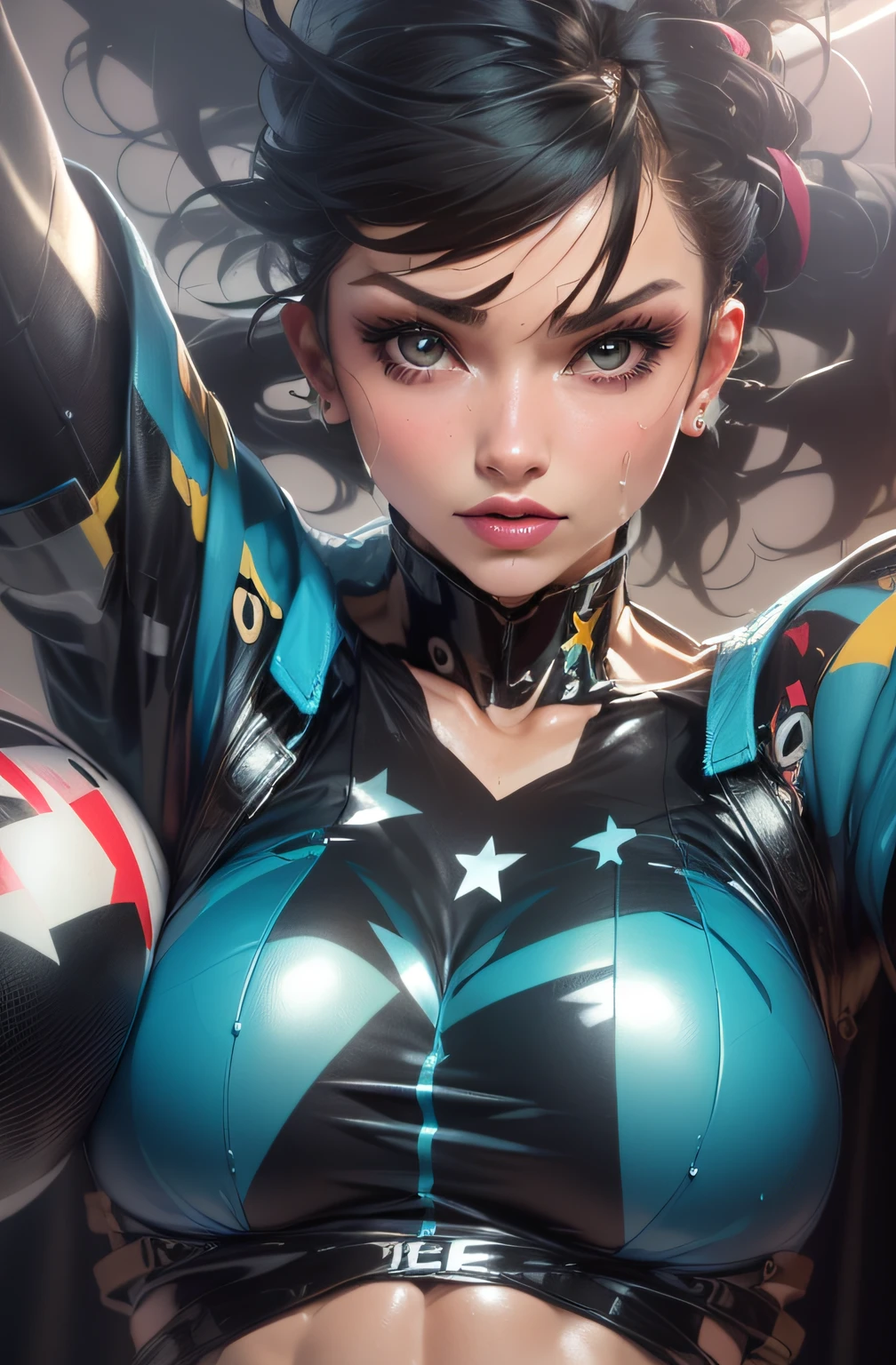1 woman,(Melhor qualidade, 4k, Masterpiece: 1.3), mulher russa bonita,dedos detalhados,beautiful hands, hiper-mulheres peladas realista, 1girl, (saggy tits, corpo atraente: 1.2), Squats: 1.1, cabelo branco curto: 1.1, (wet rain, chuva molhada, corpo molhado: 1.2), Ultra-Rosto detalhado, detailed lips, olhos detalhado, double eyelid, vestido sensual de decote, decote aberto, drooping chest, pose de lado, visible curves,  Festa na piscina, Festa na piscina, manto claro prateado, , sunglasses, perna torcida muscular