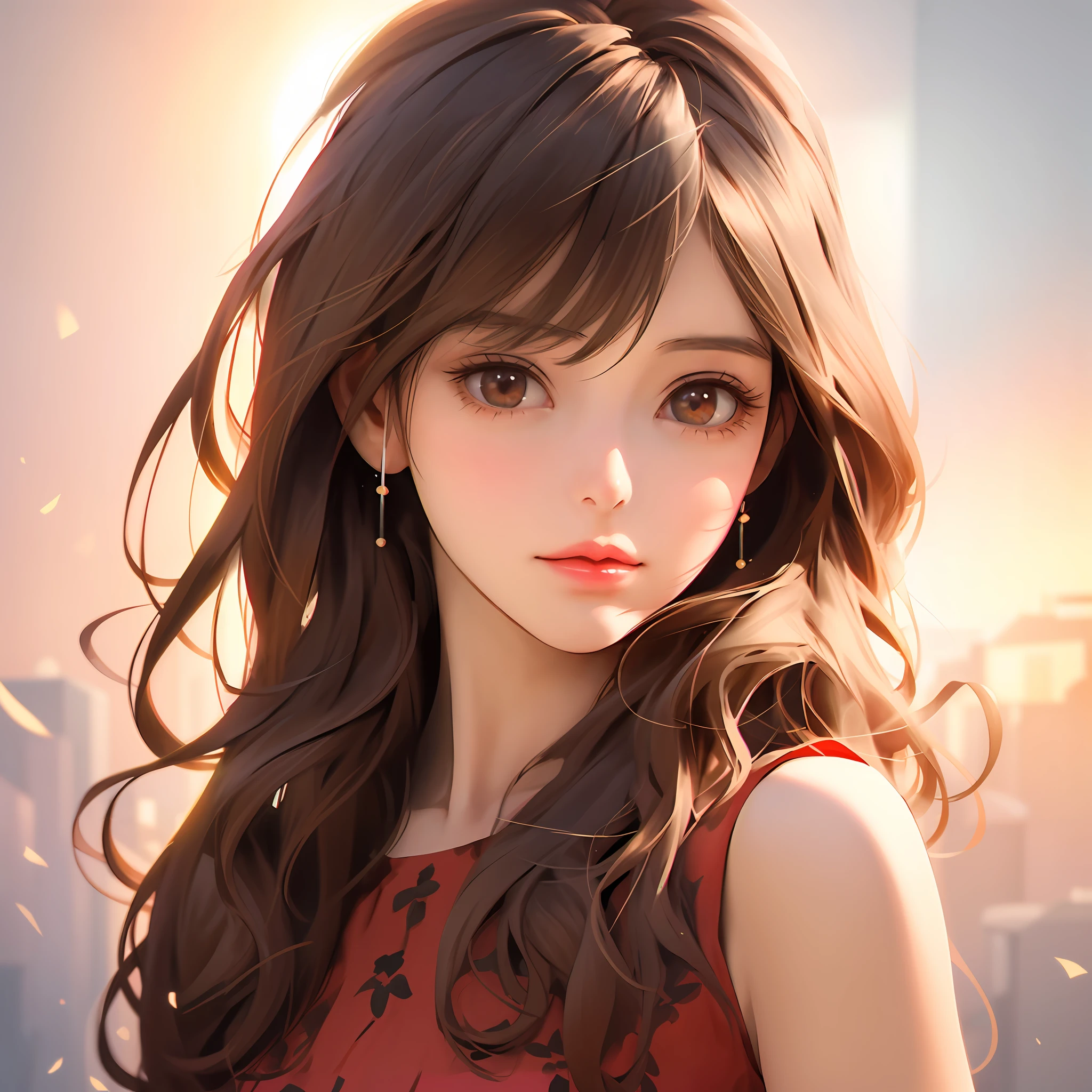 anime girl with long brown hair and earrings posing for a picture, Smooth anime cg art, kawaii realistic portrait, beautiful anime portraits, Realistic Young Anime Girl, realistic anime artstyle, portrait anime girl, anime girl detailed portrait, realistic anime 3 d style, beautiful anime girls, photorealistic anime girl render, photorealistic anime, beautiful anime face, cute natural anime face