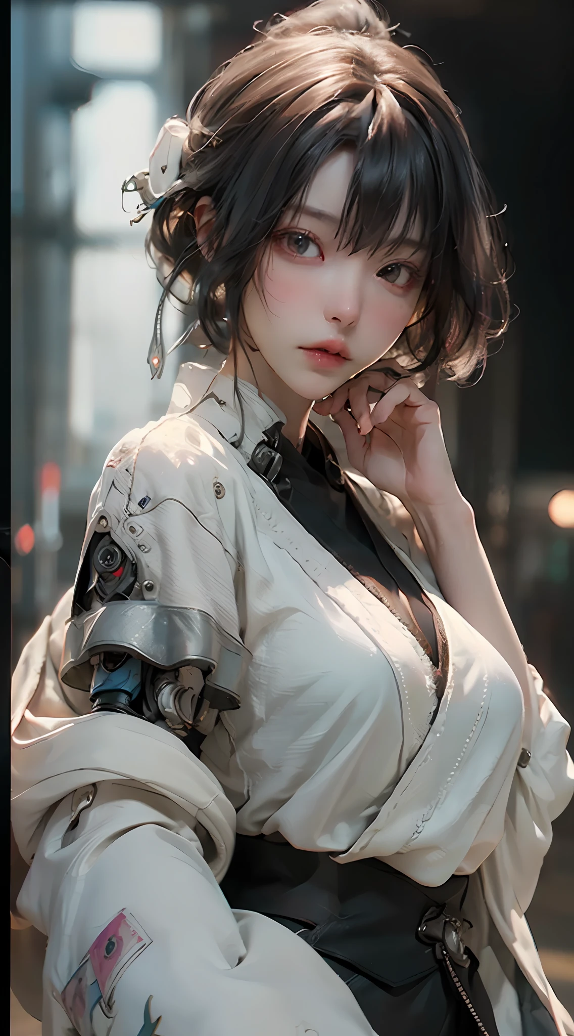 ((best best quality)), ((master masterpiece)), (Detail:1.4), 3D, A beautiful cyberpunk female image,HDR(high dynamic range),Ray Trace,nvidia rtx,The ultra-Resolution,Unreal 5,Subsurface scattering、pbr texturing、Postprocess、Anisotropic Filtering、depth offield、Maximum Clarity and Clarity、multilayer textures、Albedo and Specular map、Surface coloring、Mitsu-Accurate simulation of material interactions、Perfect Scale、octanerendering、Two-colored light、large aperture、low ISO、white balance、Rule of Thirds、8K RAW、topless、Bare legs