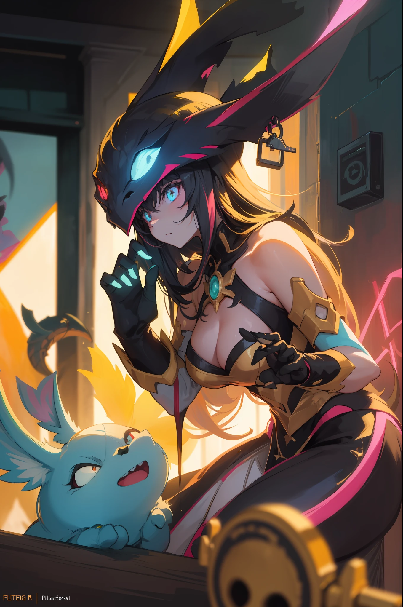 Masterpeace, BestQuality,machine,creature , beauty, rockstar, lock, steeply, That's perfect, epic, Bright colors, volume lighting, best shadows, Shallow Depth of Field, (Top quality, amazing details: 1,25), Brilliant Colorful Paintings, fancy, magic, flicker, Glare, neon garland, 8k