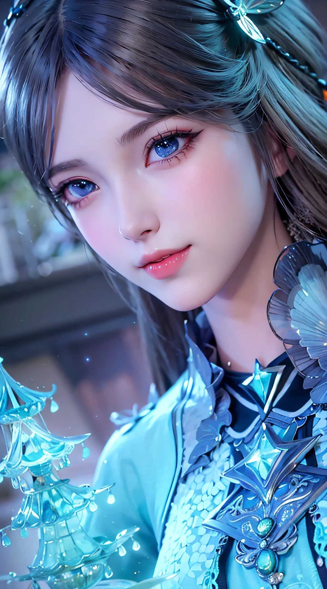 a close up of a woman with a butterfly on her shoulder, 8k high quality detailed art, game cg, 4 k detail fantasy, portrait knights of zodiac girl, hyperdetailed fantasy character, great digital art with details, from lineage 2, inspired by Leng Mei, 4k highly detailed digital art, closeup fantasy with water magic, lineage 2 revolution style