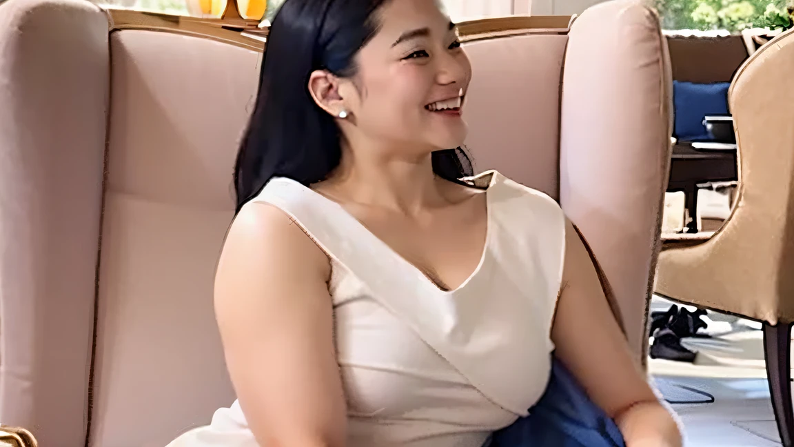There was a woman sitting in a chair,Holding a blue purse, song hye - kyo, leaked image, mariko mori, xianxia, It's Ling, inspired by Zhang Yin, jackie tsai style, she is smiling, sha xi, gemma chen, katherine lam, Your, cindy avelino, leaked photo, Hirase-Lian Yanfang, Taking joy
