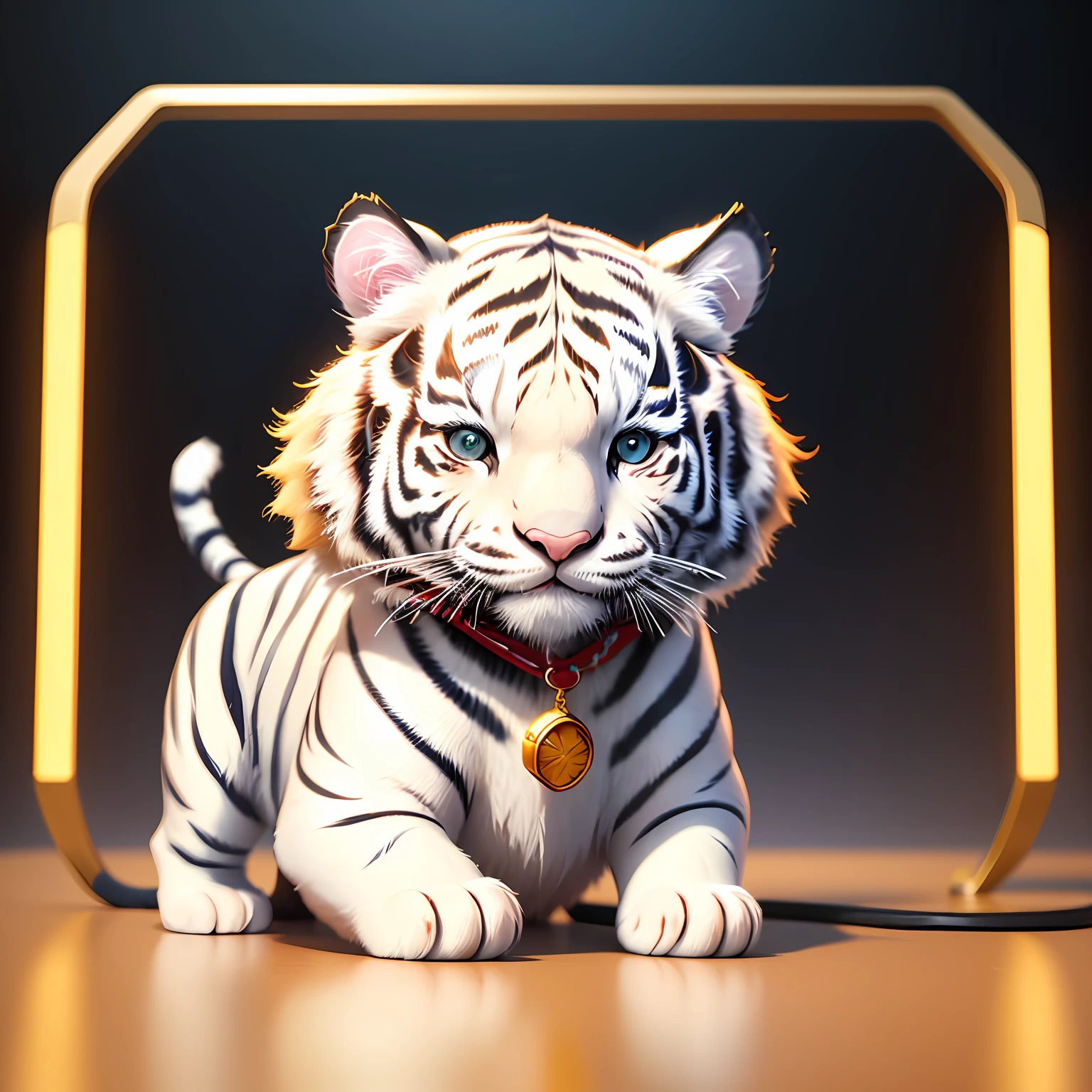 ((cute)) tiny  hyperrealist ((white tiger)) with different color eyes waring a necklace, Chibi, adorable and fluffy, logo design, cartoon, cinematic lighting effect, charming, 3D vector art, cute and quirky, fantasy art, bokeh, hand-drawn, digital painting, soft lighting, isometric style, (((4K resolution))), photorealistic rendering, highly detailed clean, vector image, photorealistic masterpiece, professional photography, simple space backdrop, flat white background, isometric, vibrant vector