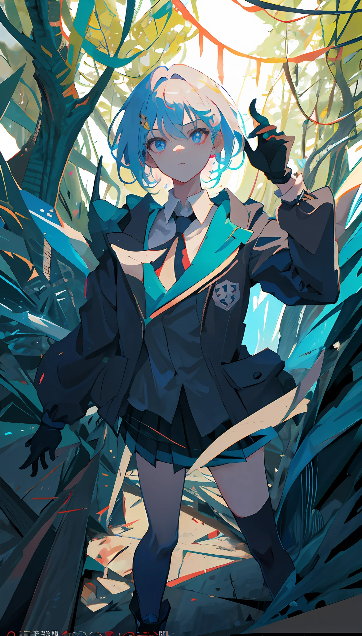 master masterpiece，high quallity，1girl，A female investigator wears a student uniform，anime girl with white hair and black gloves walking through a forest, artwork in the style of guweiz, anime lush john 8k woods, anime cover,detailed anime character art, anime style 4 k, The character depiction is very detailed，The female investigator in the picture has multiple scars，It gives a terrifying feeling that the female investigator wears a jacket，The whole image is very nuanced。