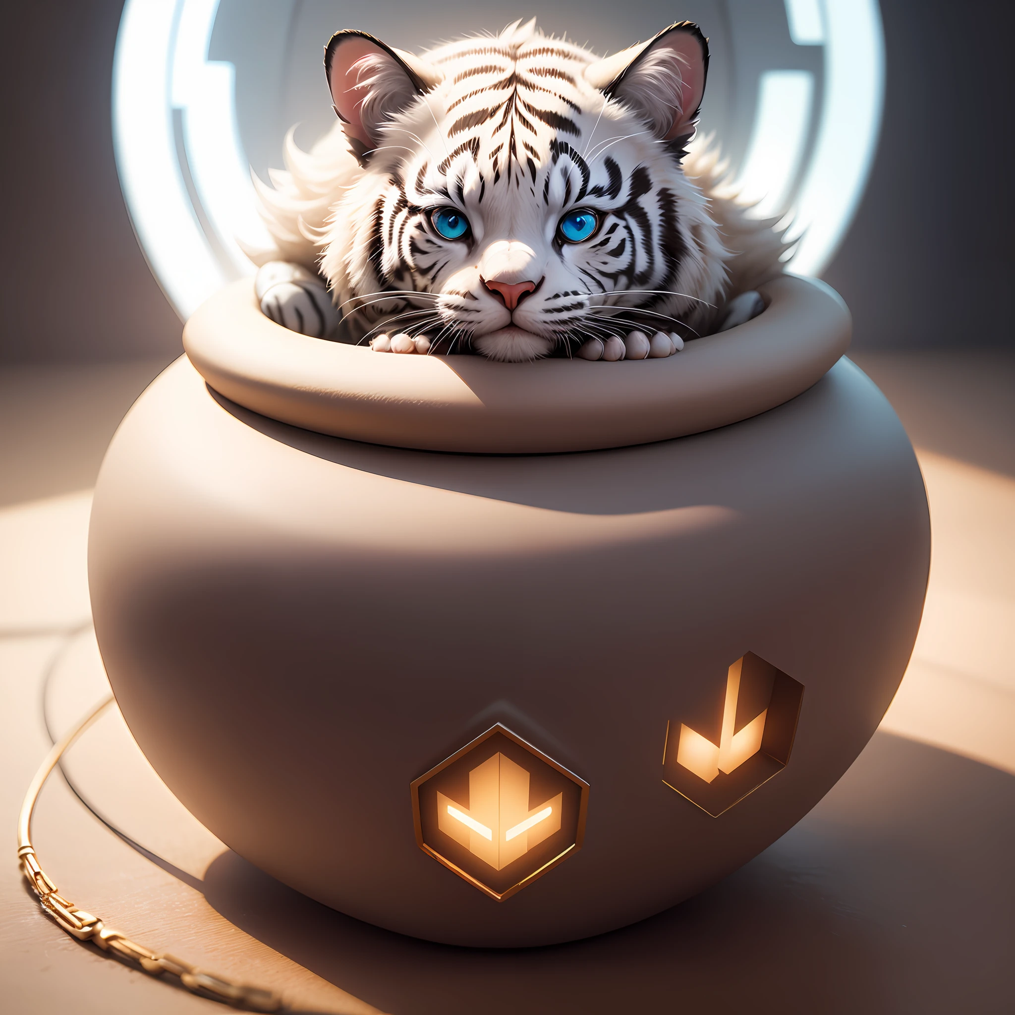 cute tiny hyperrealistic white tiger with different color eyes waring a necklace, Chibi, adorable and fluffy, logo design, cartoon, cinematic lighting effect, charming, 3D vector art, cute and quirky, fantasy art, bokeh, hand-drawn, digital painting, soft lighting, isometric style, 4K resolution, photorealistic rendering, highly detailed clean, vector image, photorealistic masterpiece, professional photography, simple space backdrop, flat white background, isometric, vibrant vector --auto