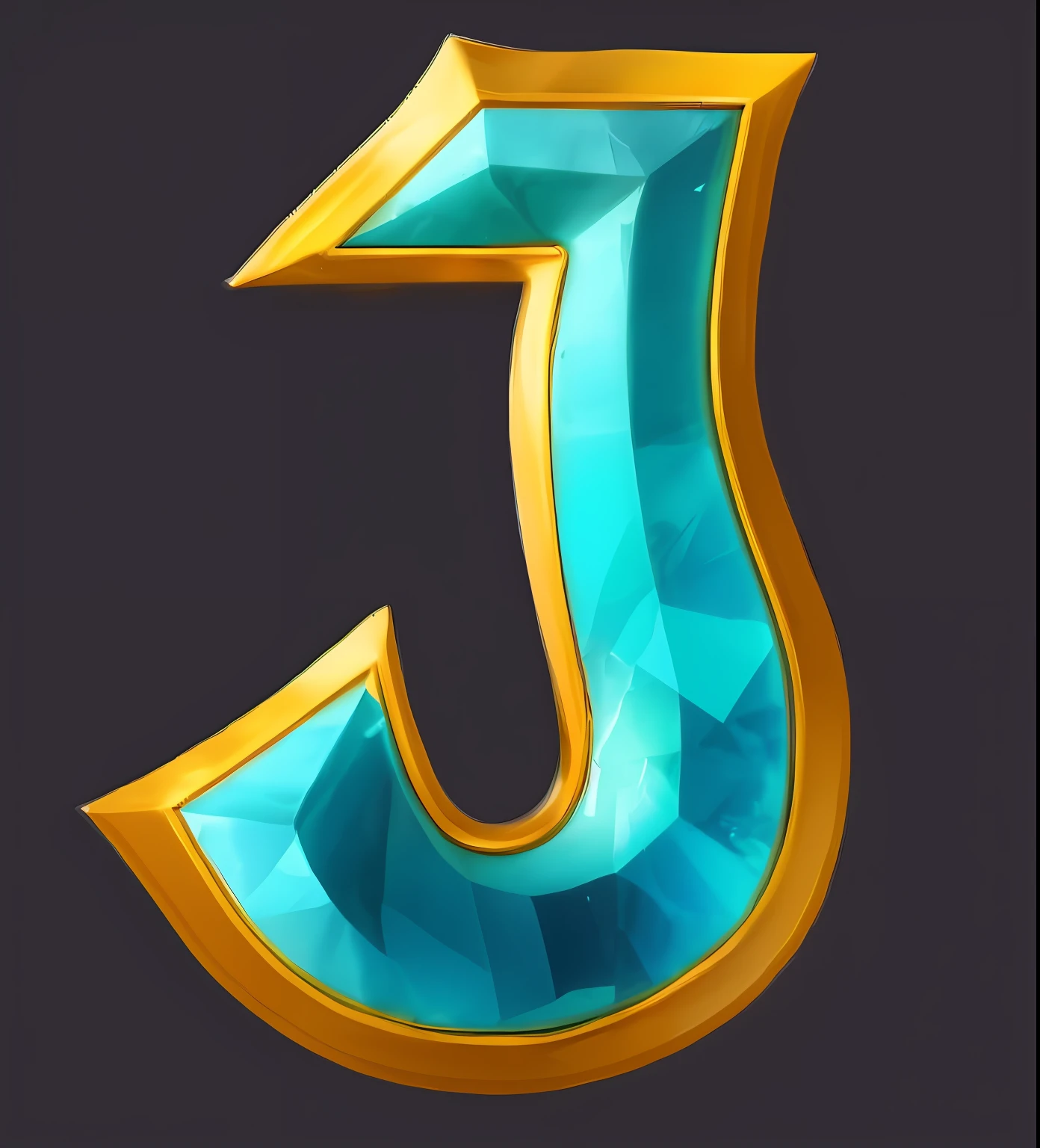 Close-up of the purple and gold number J, 3 d icon for mobile game, game icon asset, game icon stylized, game icon, may J, isometric game asset, Game assets, online casino logo, golden number, J,  fantasy game spell icon, fantasy game spell symbol, 10k, character icon，Generate more diamond details，The diamond