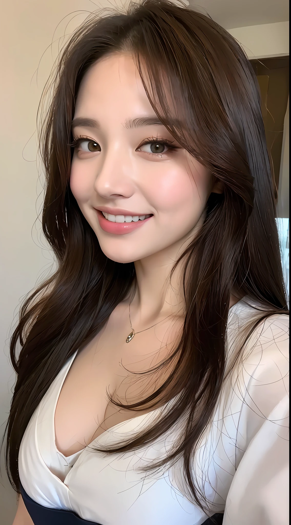 ((The Highest Quality、8k、master masterpiece:1.3))、1女の子、Sorrisos、FULL BODY、Slim Faces、a pretty woman、(darkbrown hair)、Maid outfit、hyper detailed face、Detailed eye、Double Eyelid、blurred background、Slim Faces、thin feet