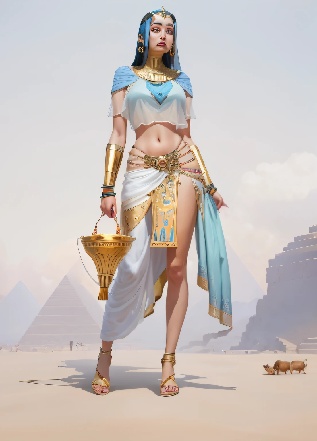 there is a woman in a blue dress and gold jewelry, egyptian clothes, egyptian clothes, pharaoh clothes, CGSsociety, corpo inteiro, egyptian princess, Arte conceitual CGSetry, Vencedor do concurso CGSetline, egyptian, cgsociety 9, Vencedor do concurso CGSetline!!, Direction: Aleksander Gine, Vencedor do concurso CGSetline!!!, deusa. Detalhes extremamente altos, deusa antiga