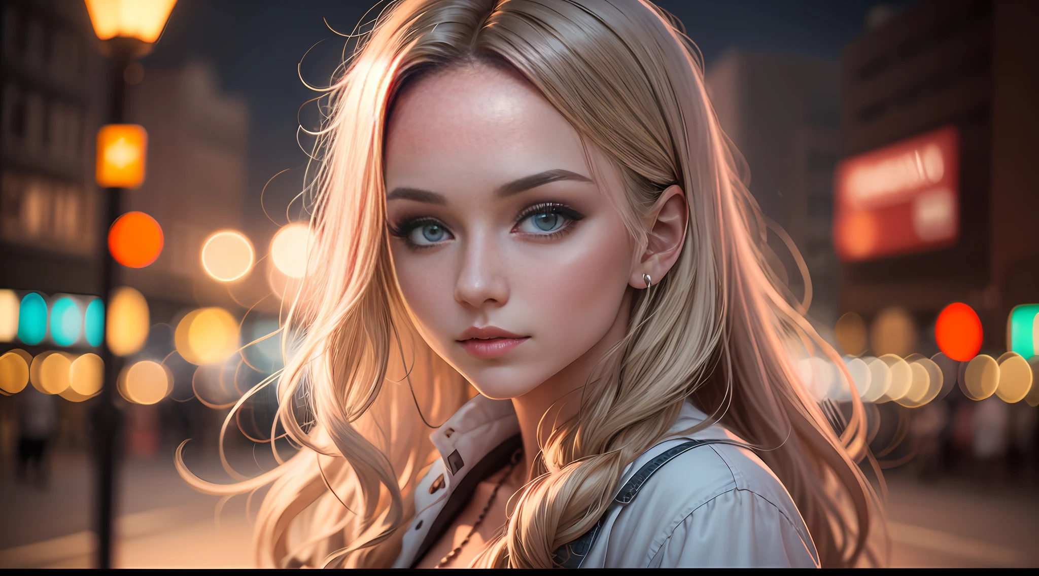 portrait photo of 25 y.o swedish woman in casual clothes, night, city street, (high detailed skin:1.2), 8k uhd, dslr, soft lighting, high quality, film grain, Fujifilm XT3
