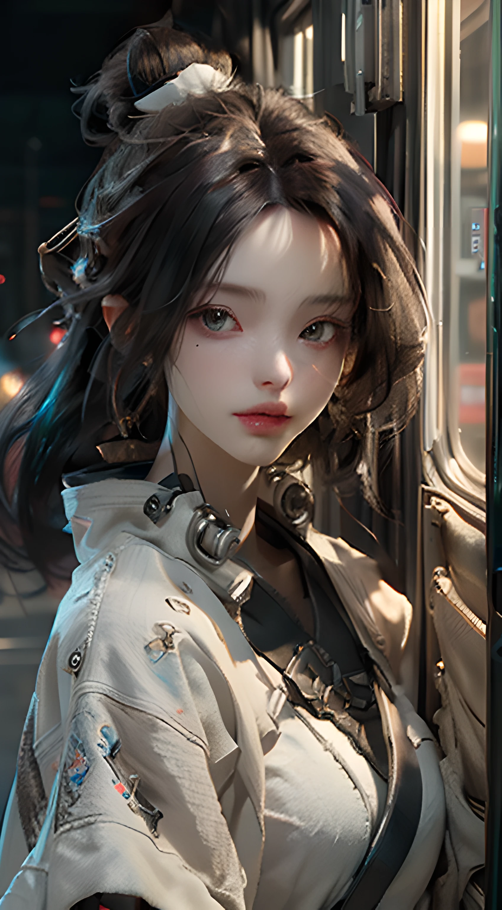 ((Best quality)), ((masterpiece)), (detailed:1.4), 3D, an image of a beautiful cyberpunk female,HDR (High Dynamic Range),Ray Tracing,NVIDIA RTX,Super-Resolution,Unreal 5,Subsurface scattering,PBR Texturing,Post-processing,Anisotropic Filtering,Depth-of-field,Maximum clarity and sharpness,Multi-layered textures,Albedo and Specular maps,Surface shading,Accurate simulation of light-material interaction,Perfect proportions,Octane Render,Two-tone lighting,Wide aperture,Low ISO,White balance,Rule of thirds,8K RAW,