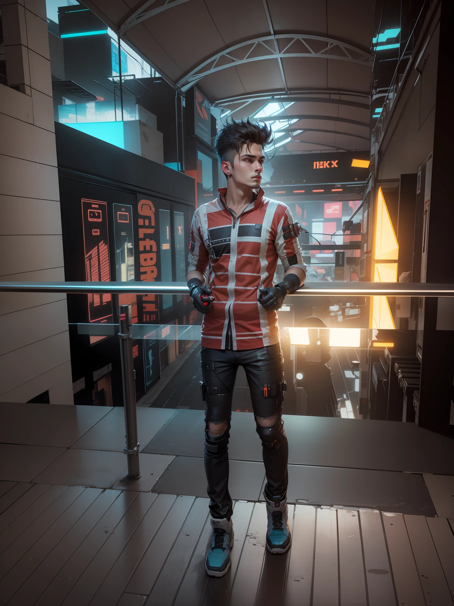 Change background cyberpunk handsome boy, realistic face, 8k, ultra realistic.