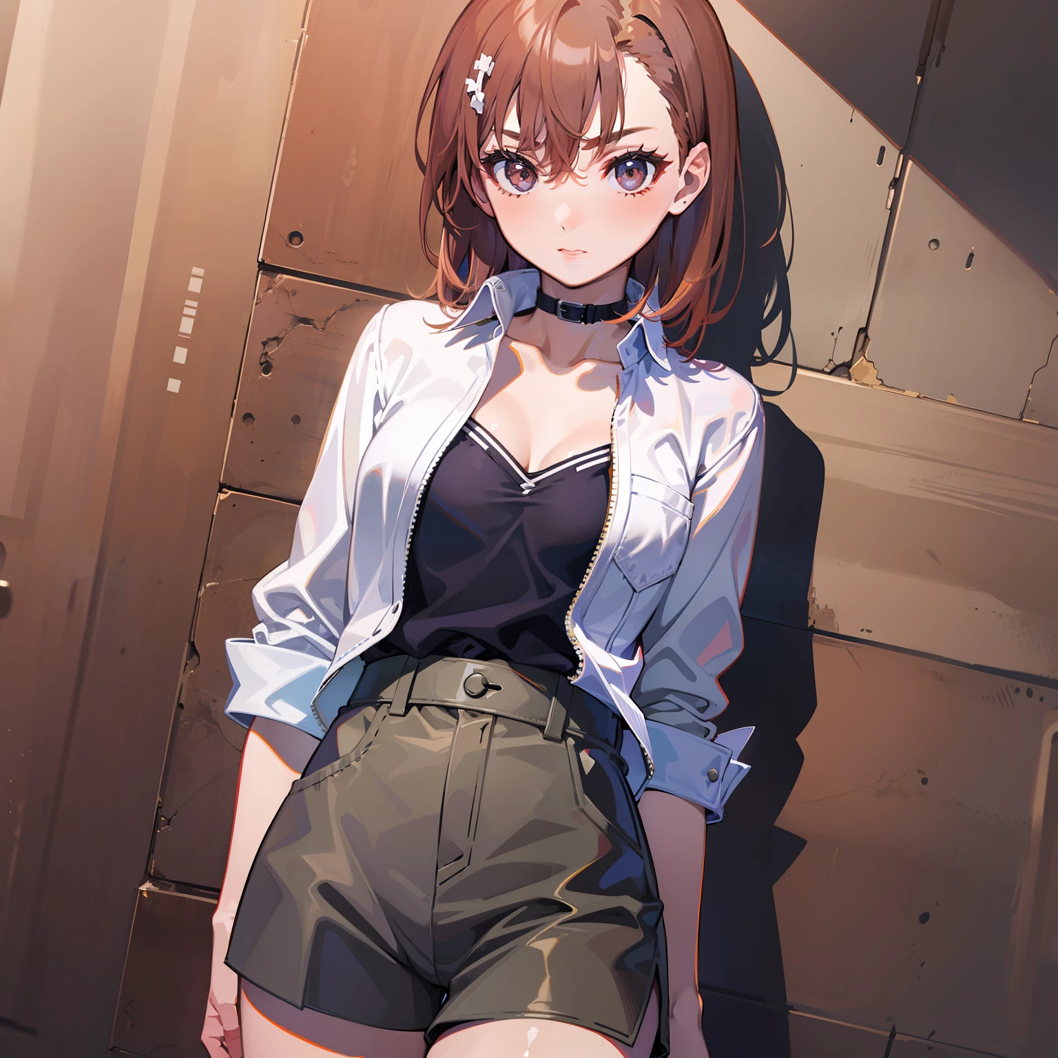 master masterpiece, The Highest Quality, Misaka Mikoto, miniskirts, thinness,lowangle、spread arms、underwear、Miwaki miniskirts short pants
