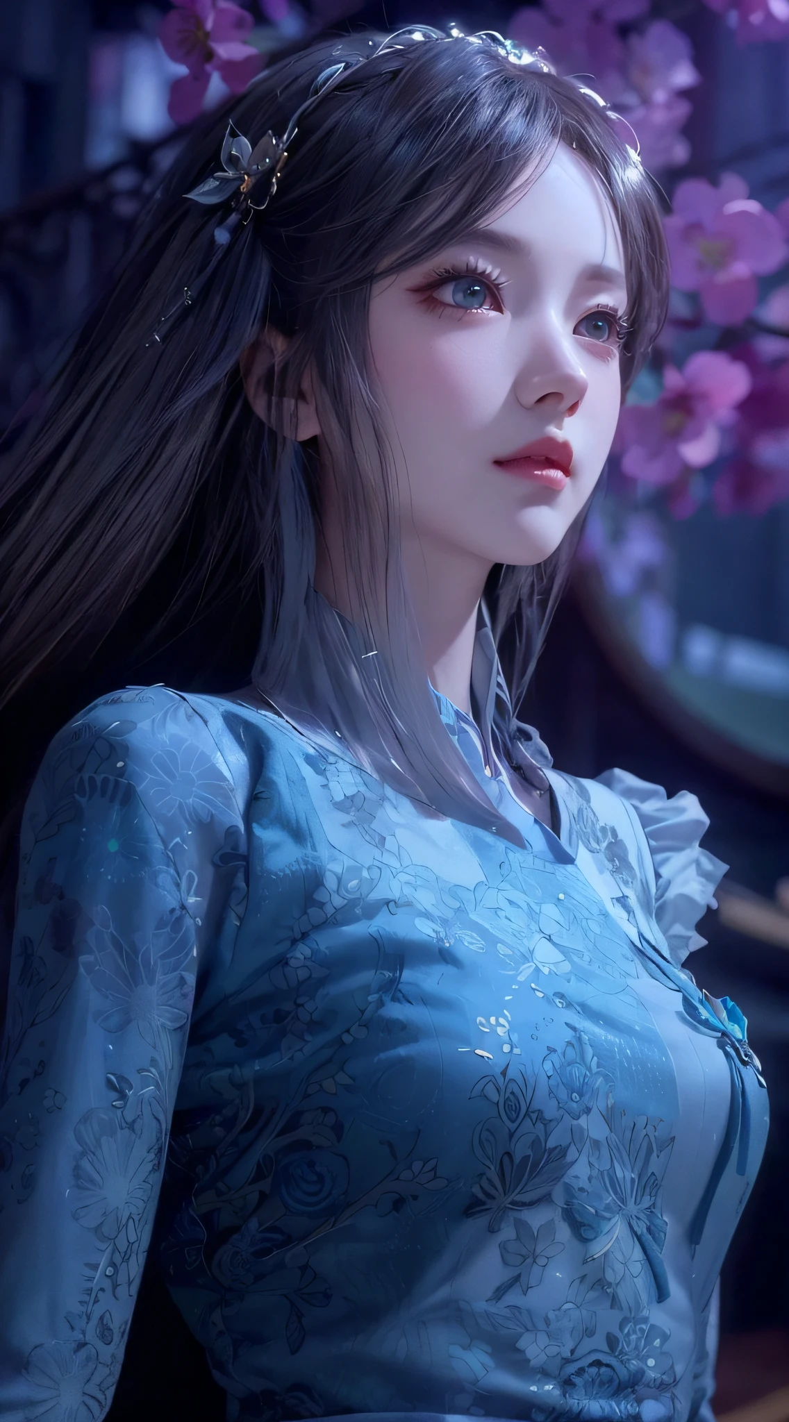 a close up of a woman with long hair and a blue dress, game cg, smooth anime cg art, intricate ornate anime cgi style, full body xianxia, cinematic goddess close shot, hyperdetailed fantasy character, 3 d anime realistic, anime cgi, 4 k detail fantasy, close up character, 3 d render character art 8 k, 8k high quality detailed art,((Superb beauty)),((perfect face)),((with exquisite facial features))