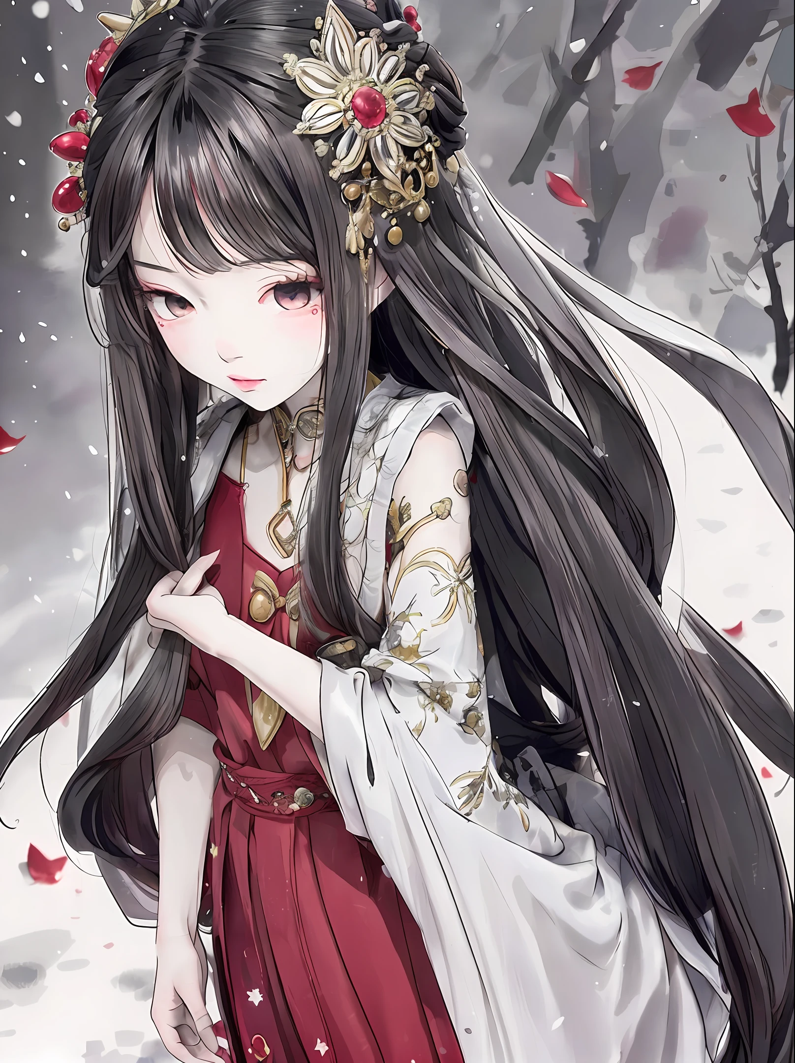A forbidden area called the Heavenly Abyss,A girl in a red dress said coldly。
Long skirt dragging,The end of the skirt is dotted with several enchanting flowers。
She was barefoot,Exposed ankles,Snow white as jade,Flawless。
A dark veil covered her face,