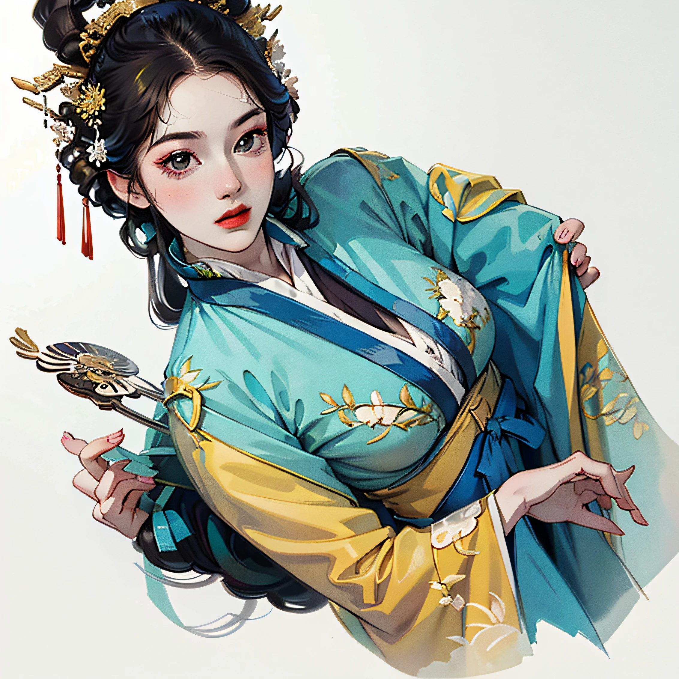 a girl, ancient chinese costume, sunlight, clear face, clean white background, masterpiece, super detail, epic composition, ultra hd, high quality, extremely detailed, official art, uniform 8k wallpaper, super detail --auto