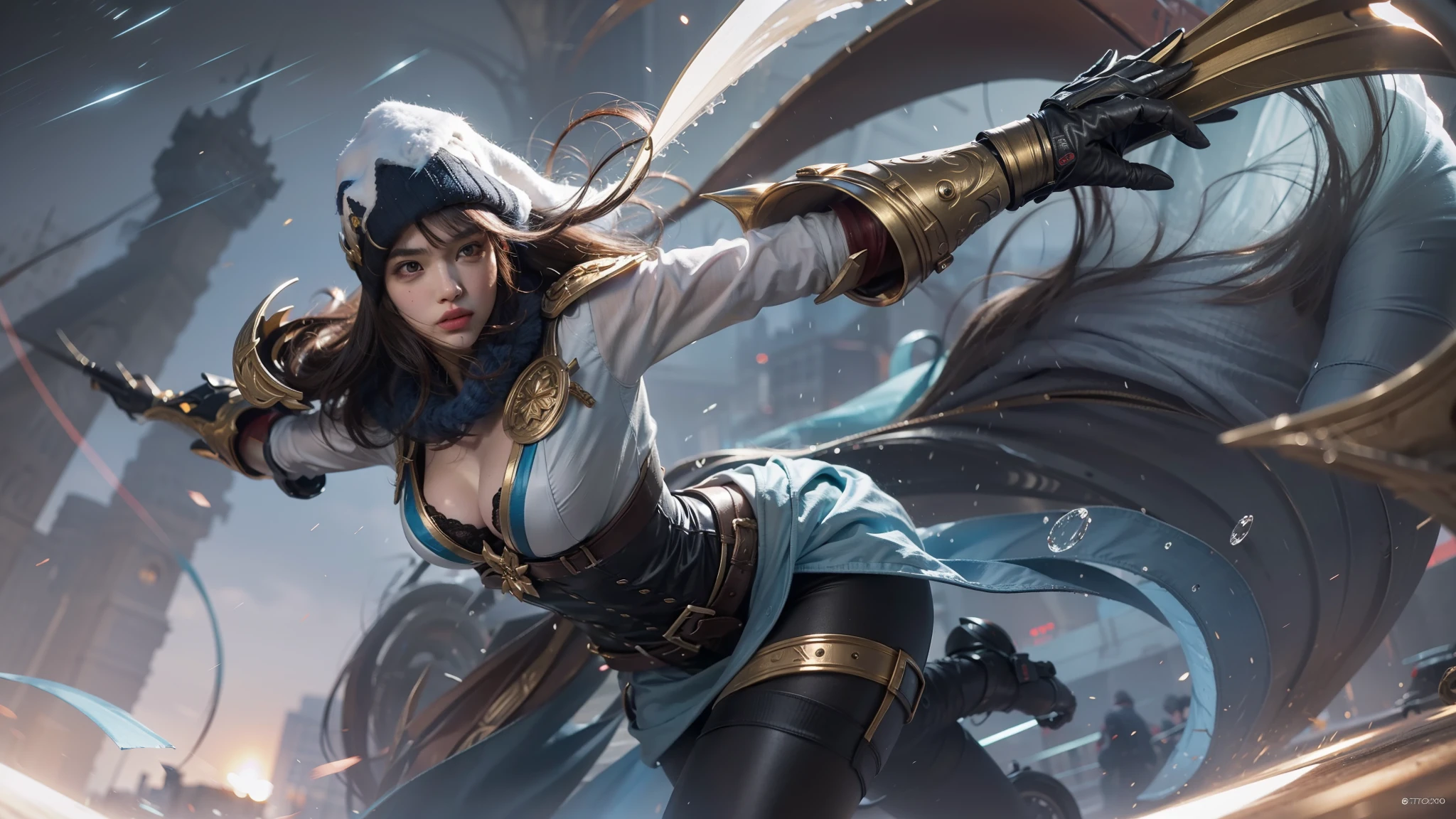 (masterpiece:1.3), (8k, photorealistic, RAW photo, best quality: 1.4), (1girl), beautiful face, (realistic face), a close up of a woman with a claw in a city, style artgerm, ig model | artgerm, artgerm lau, extremely detailed artgerm, league of legends character art, official splash art, artgerm detailed, splash art