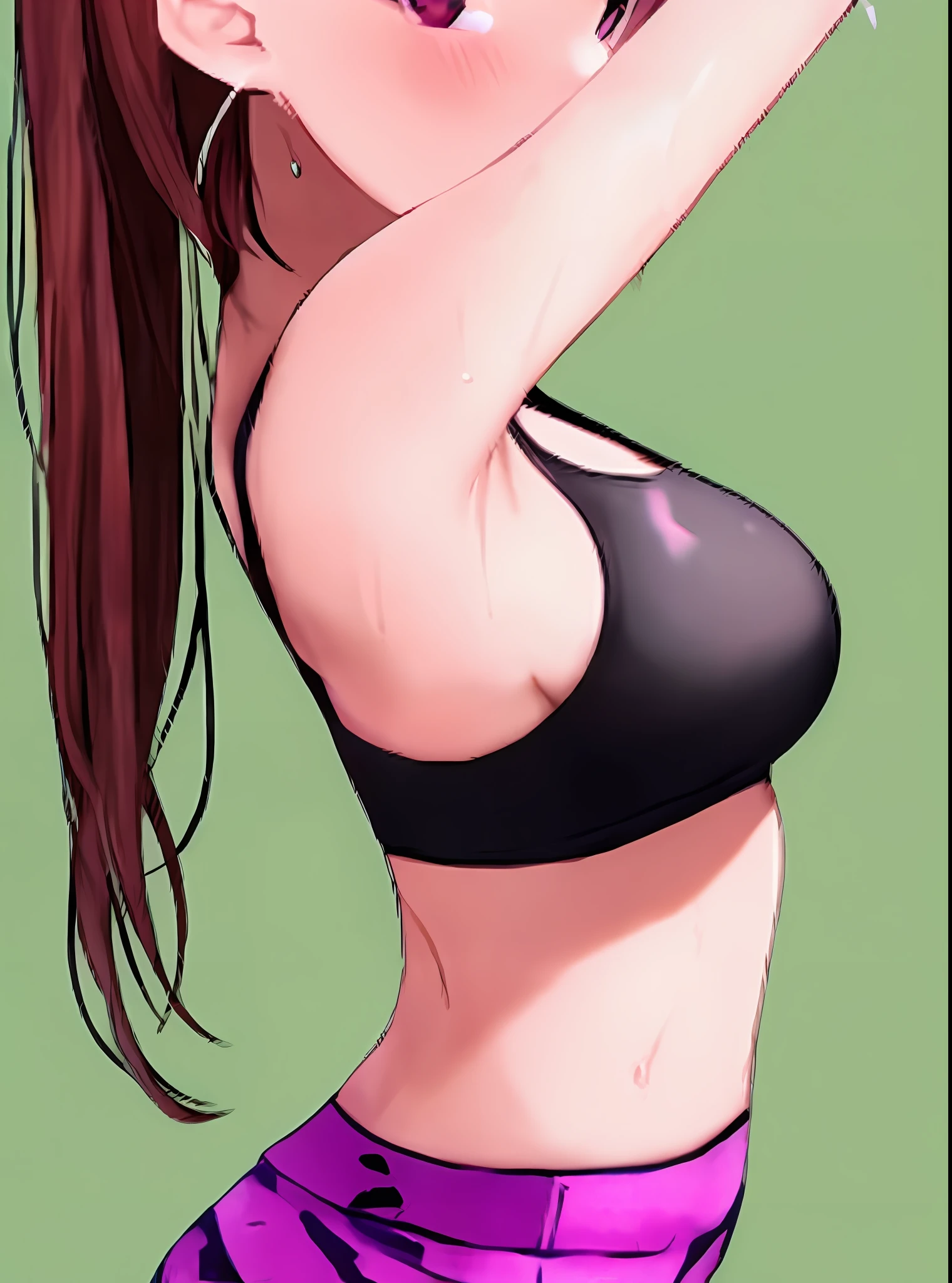 anime girl in a black top and purple shorts holding a tennis racket, tifa lockheart, tifa, juri misaki, Chic, by Kamagurka, oppai, [ 4 k digital art ]!!, side boob, painted in anime painter studio, made with anime painter studio, by Shingei, tifa lockheart