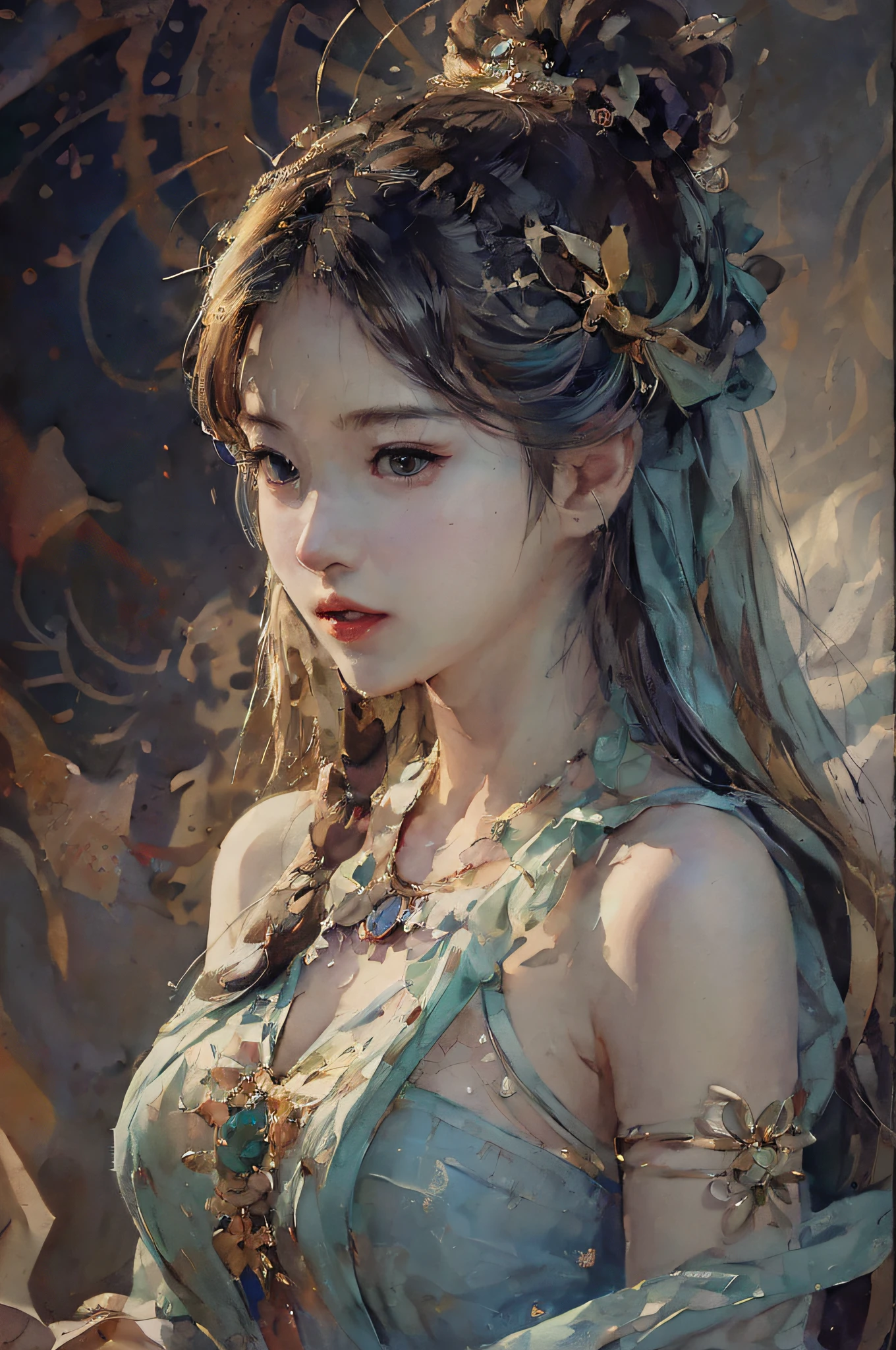 (upper body: 1.5), (white background: 1.4), ((tachi-e)), original work, (illustration: 1.1), (best quality), (masterpiece: 1.1), (extremely detailed CG unity 8k wallpaper: 1.1 ), (color: 0.9), (panorama: 1.4), (full body: 1.05), (single: 1.2), (splash ink), (splash color), ((watercolor)), clear and sharp, { 1girl standing },((chinese style )),(flowers,woods), outdoors, rocks, looking at the viewer, making a happy expression, soft smile, pure, beautyfull detailed face and eyes, beautyfull intricate clothing pattern details , black hair, black eyes, colored water