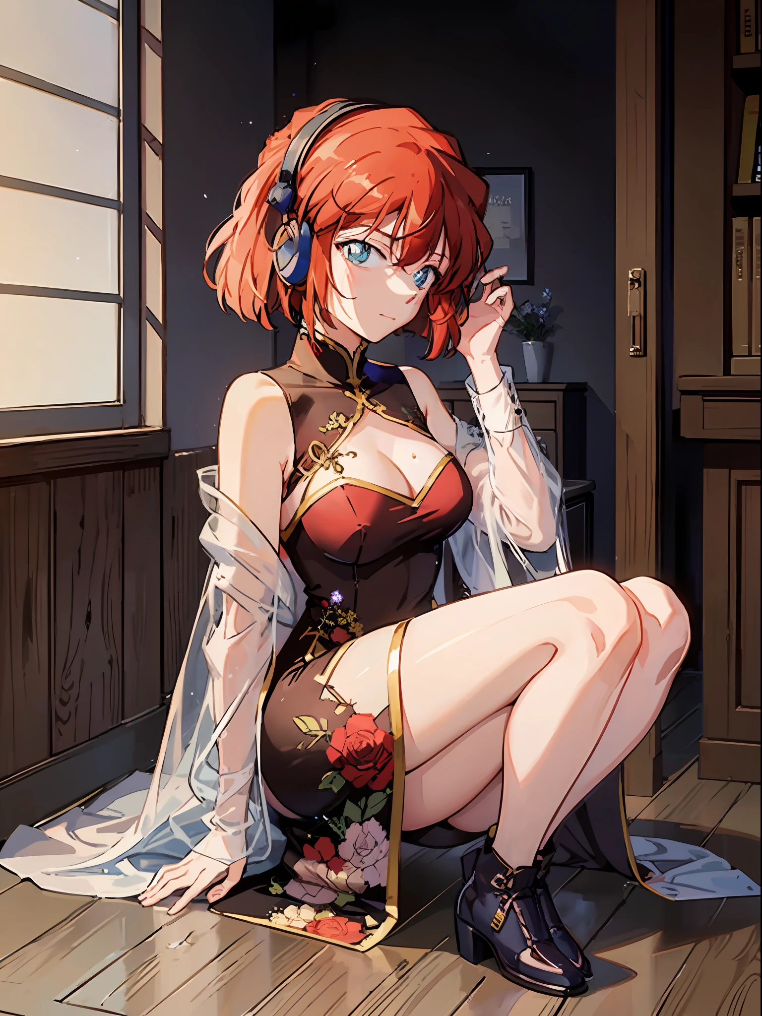 Ai Haibara、Chinese dress、FULL BODY, thickthighs、smooth、wetted skin、cinematic lighting, smooth、