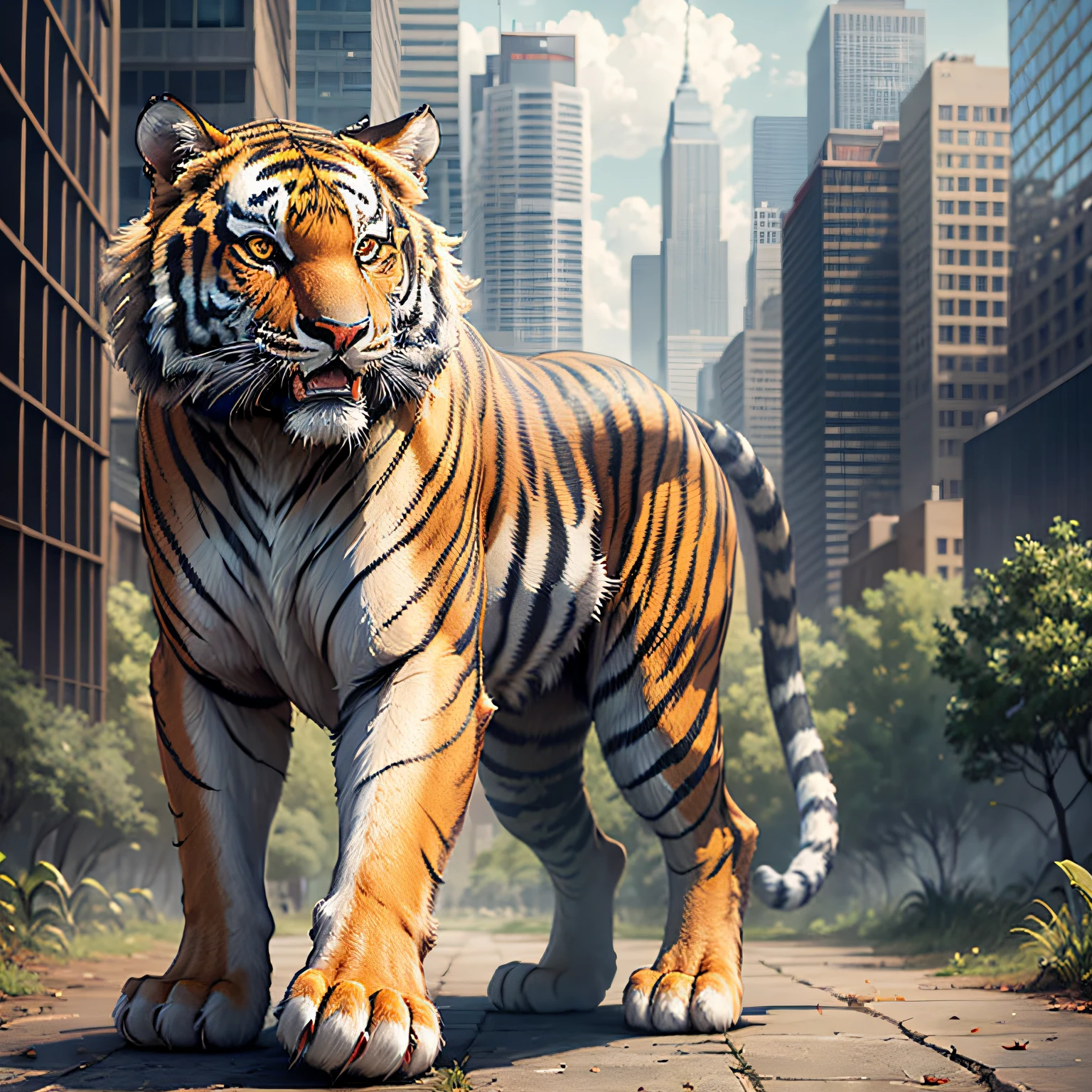 A majestic tiger rules over a new city behind-plan.