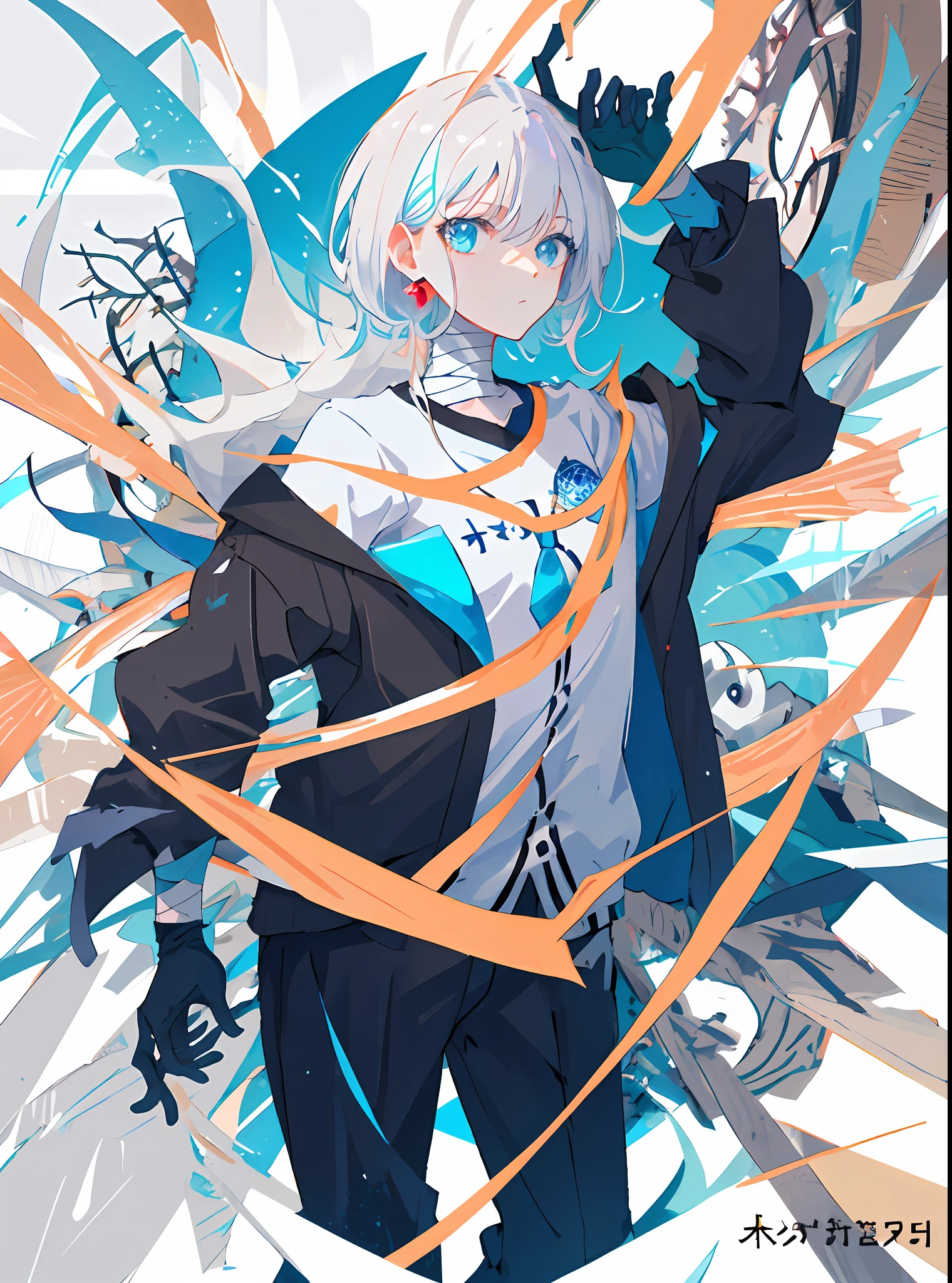 master masterpiece，high quallity，1girl，A female investigator wears a student uniform，anime girl with white hair and black gloves walking through a forest, artwork in the style of guweiz, anime lush john 8k woods, anime cover,detailed anime character art, anime style 4 k, The character depiction is very detailed，The female investigator in the picture has multiple scars，He was wrapped in bandages，It gives a terrifying feeling that the female investigator wears a jacket，The whole image is very nuanced。