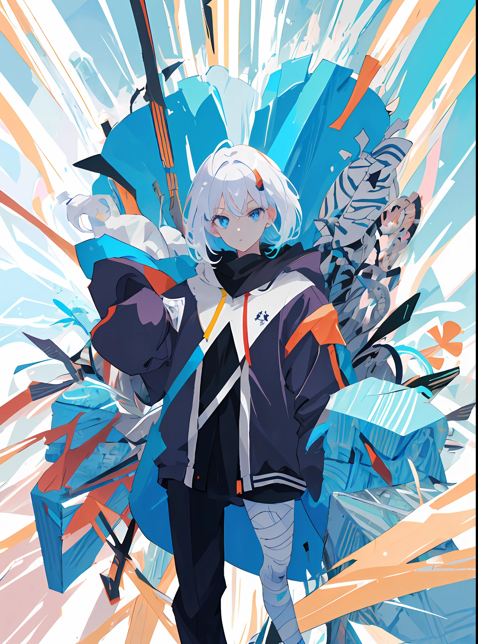 master masterpiece，high quallity，1girl，A female investigator wears a student uniform，anime girl with white hair and black gloves walking through a forest, artwork in the style of guweiz, anime lush john 8k woods, anime cover,detailed anime character art, anime style 4 k, The character depiction is very detailed，The female investigator in the picture has multiple scars，He was wrapped in bandages，It gives a terrifying feeling that the female investigator wears a jacket，The whole image is very nuanced。