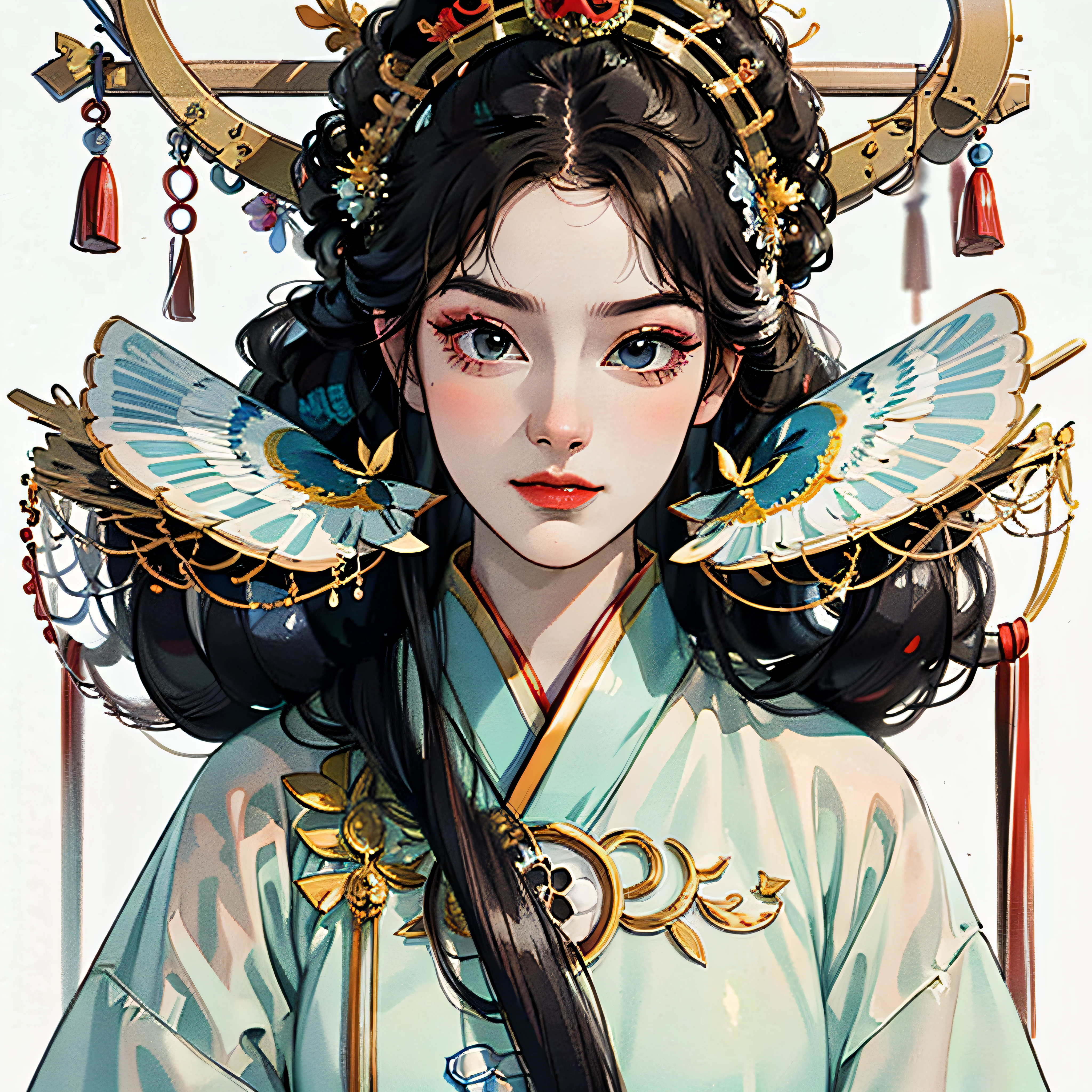 A Girl， Ancient Chinese clothing， sunrays， Clear face， clean white background， master masterpiece， super-detail， Epic composition， super high definition， high quallity， extremely detailed， official arts， 制服 8k 壁纸， super-detail，画面尺寸16:9，Ultra-clear picture quality --auto