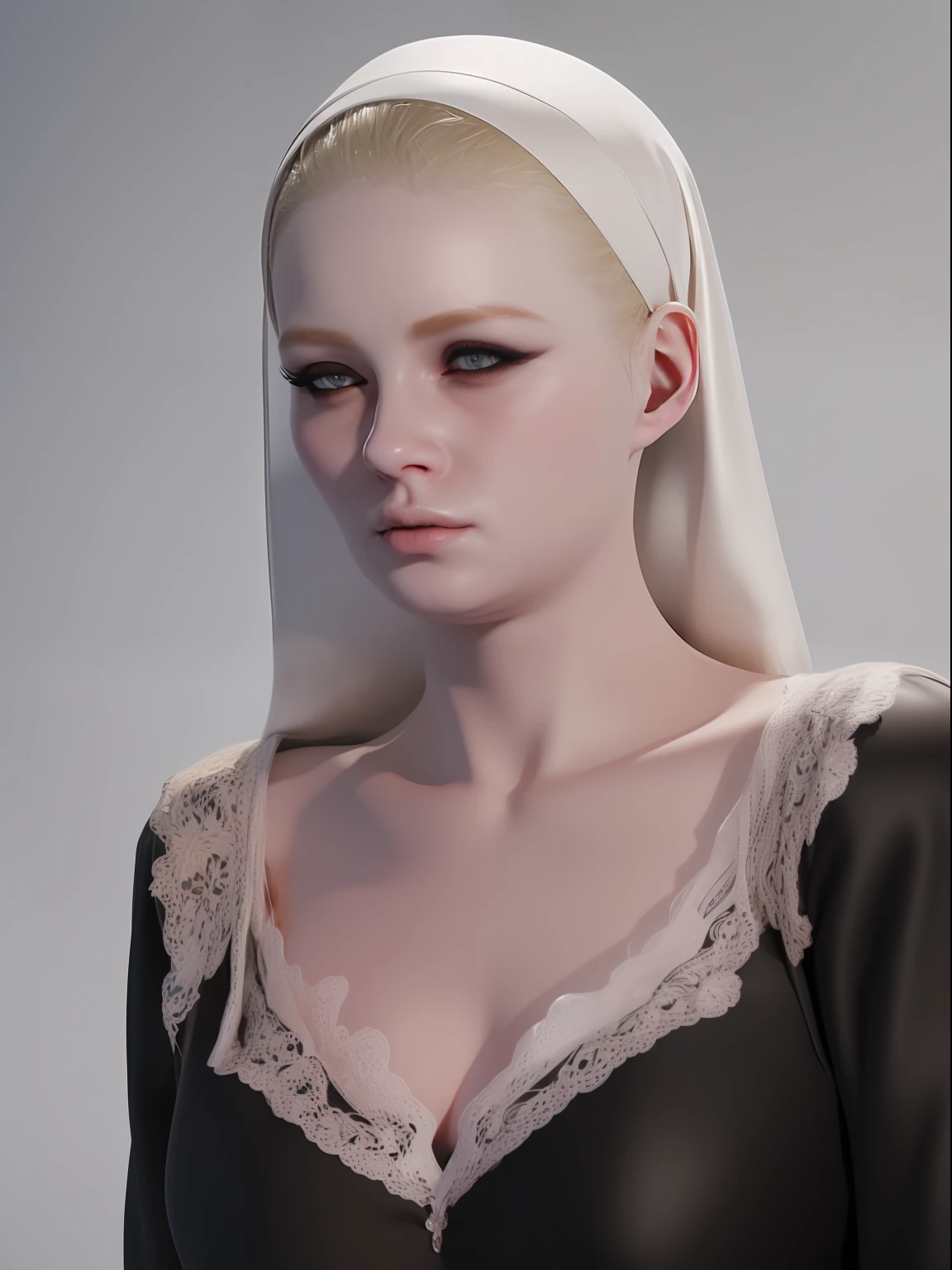 pretty blonde woman nun veil, looking at viewer , long blonde hair ,8k ,realistic , (photorealistic, high resolution:1.4) , (8k, RAW photo, best quality, masterpiece:1.2), (realistic, photo-realistic:1.37) , (((transparent nightdress))) , (simple background:1.4), solo, upper body, realistic,(masterpiece:1.4),(best quality:1.4) , (natural lighting), ultra-high resolution