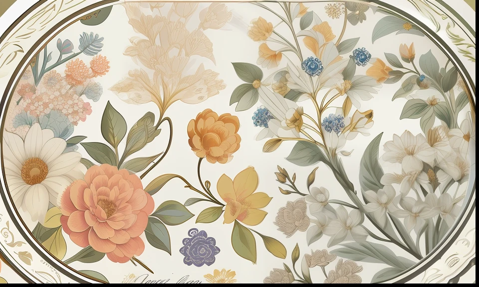 there is a floral design on a plate with a border, garden flowers pattern, floral patterned skin, Floral Pattern, ornate floral, flowery wallpaper, floral!, floral background, floral wallpaper, floral. baroque elements, vintage - w 1 0 2 4, floral motives, floral lacework, ivory rococo, floral details, intricate flower designs, floral design, vintage color