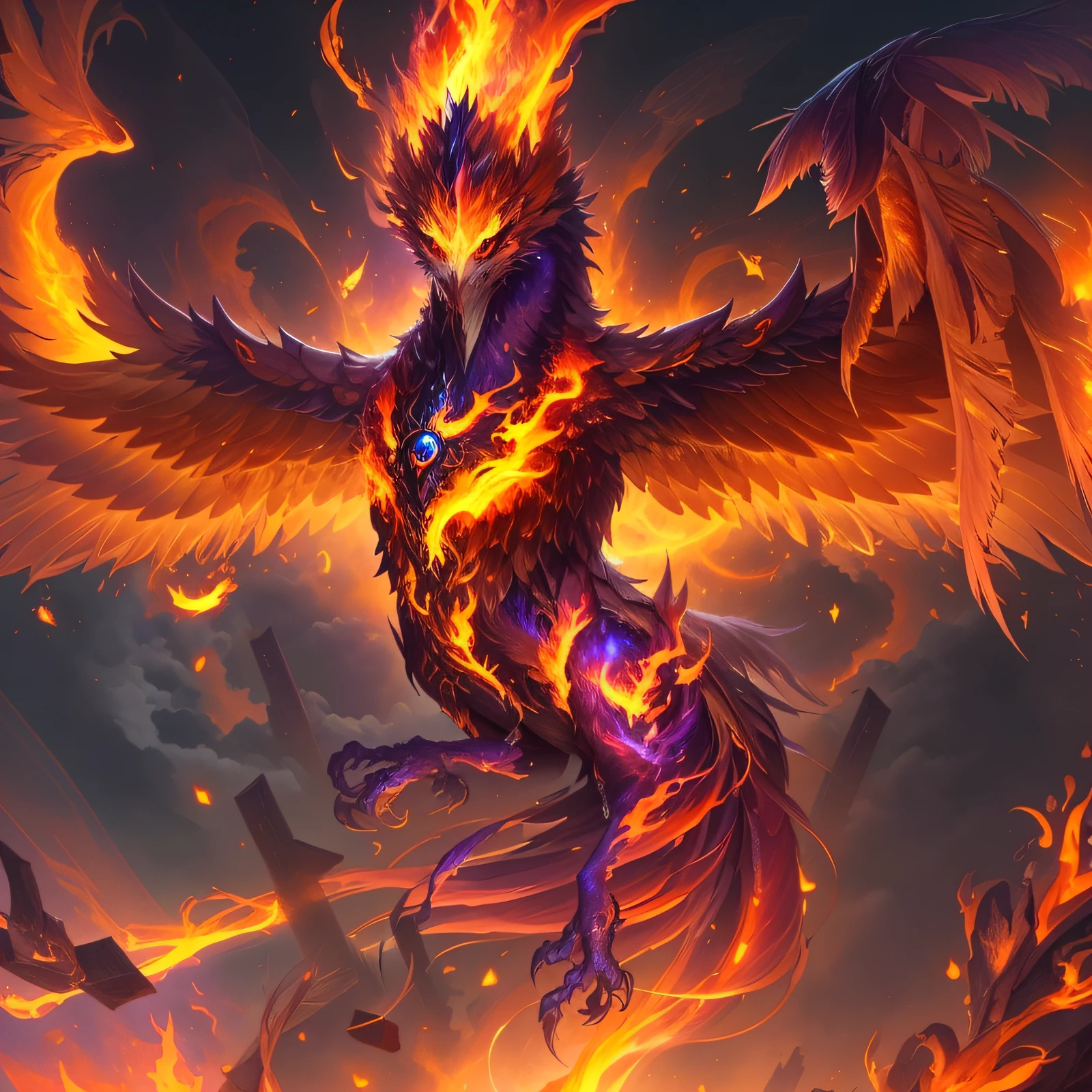 a close up of a bird flying through a sky with fire, phoenix in fire, ''wallpaper of a phoenix, ''wallpaper of a phoenix resting, phoenix dragon, artwork of a phoenix, phoenix rising from the ashes, fiery bird, phoenix rising, phoenix warrior, phoenix-inspired, with fiery golden wings of flame, with fiery golden wings, the solarpunk phoenix