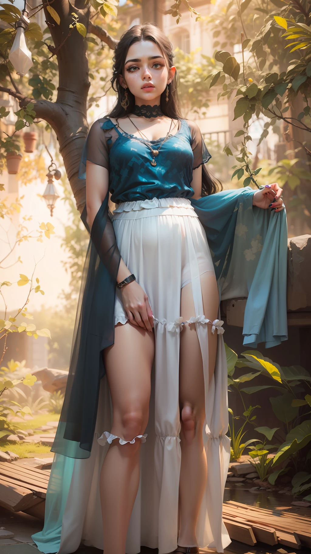 Girl with blue color dress, ultra realistic, 3D art, 8k resolution