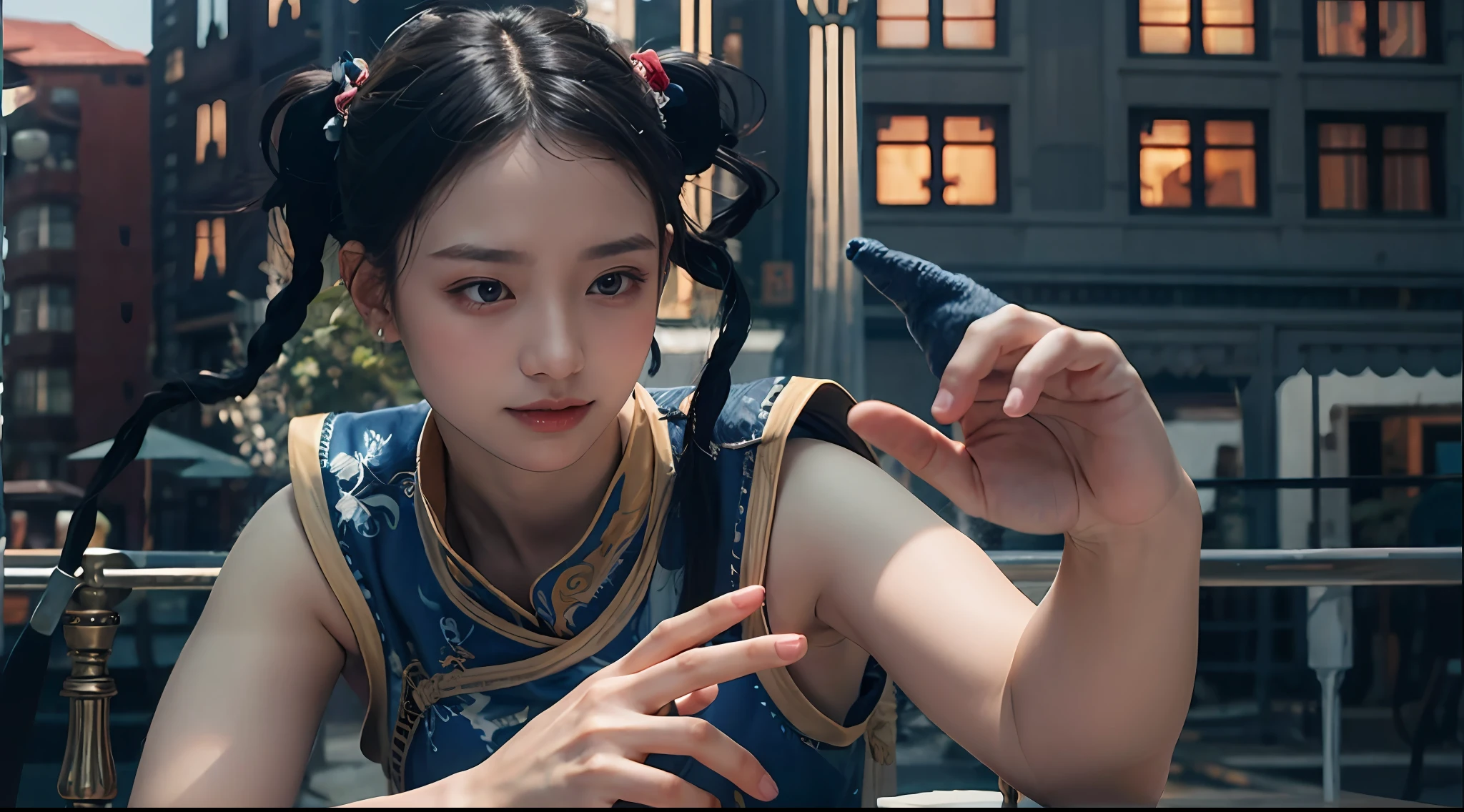 BLACK HAIR、Blue china clothes、sleeveless