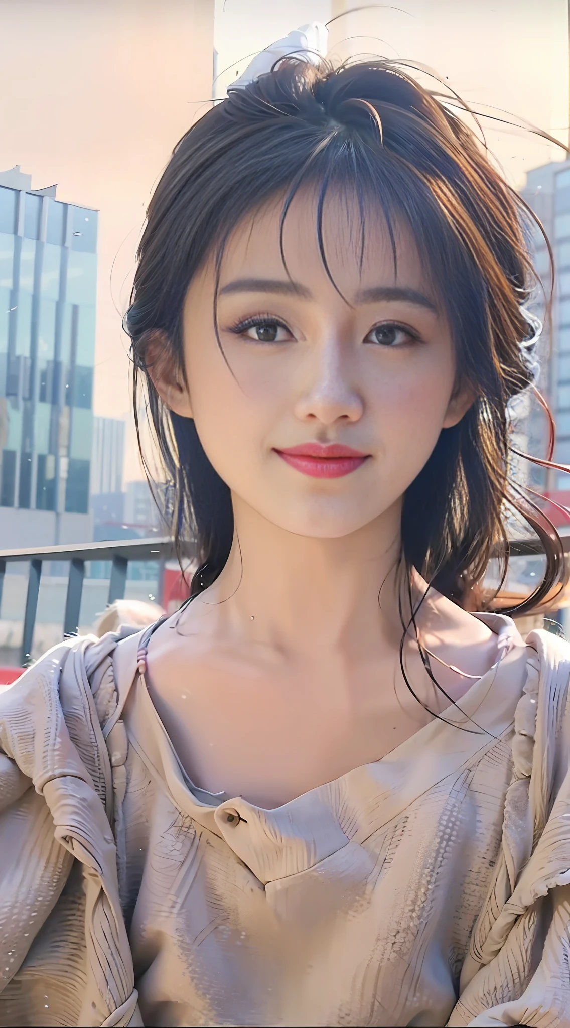 Super Smile, Random Pose, mix4, (8K, RAW photo of, topquality, master masterpiece,: 1.2), (realisitc, photorealistic: 1.37), 1 girl, cute, city views, on night、, rainting、, Wet one, professional Lighting, Photon Mapping, Radiosity, physical based render, gradient brunette hair, short curly, handsome,,, girly, white ball set, excellent image quality(HIGH DEFINITION), 1080p, (Clear Face), (Detailed Facial Description), (Detailed Hand Description), (Masterpiece), (Exquisite CG), Extreme Light and Shadow, disheveled Hair, Masterpiece, Rich Detail, (Exquisite Facial Features), (Best Image Quality), (Masterpiece), (Eye for Detail), Looking Eyes, Delicate Clavicle