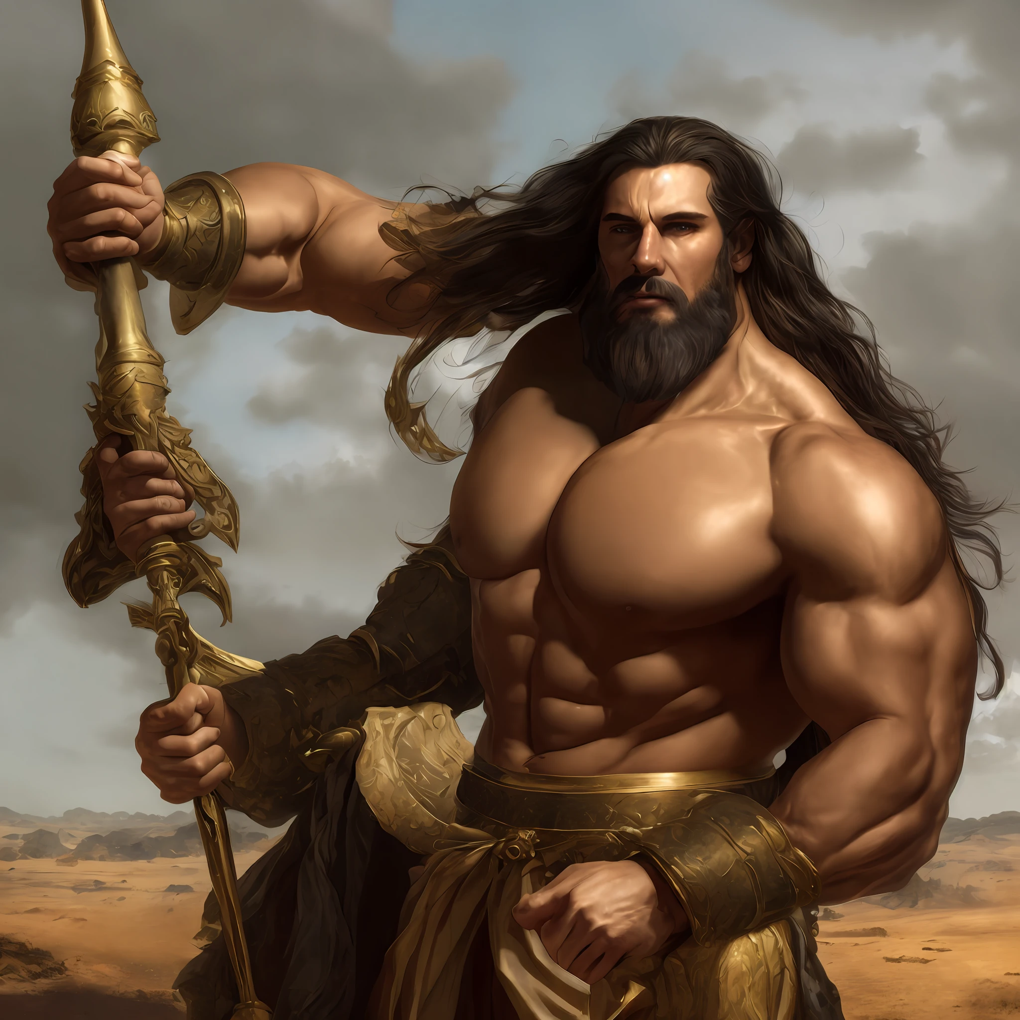 Golias era um gigante impressionante e imponente, cuja estatura era muito maior do que a de qualquer outro homem. Ele era alto e robusto, with a powerful and muscular physical structure. His presence was overwhelming, fazendo com que todos ao seu redor sentissem-if small in comparison.
His head was large and imposing, com um rosto severo e dominador. He had a broad forehead and a defiant expression in his eyes. Esses olhos eram penetrantes e transmitiam uma aura intimidante, reflecting the strength and cruelty he exhibited.
Goliath had long, thick hair, that cascaded over his broad shoulders. Sua barba era espessa e robusta, adding even more grandeur to his countenance. Essa barba tinha tons escuros, matching its generally gloomy appearance.
Seus ombros eram largos e imensos, indicating the formidable strength he possessed. His arms were muscular and powerful, capazes de brandir uma espada ou um escudo com facilidade. Sua pele era resistente e bronzeada, The result of a lifetime of battles and sun exposure.
Golias usava uma armadura pesada e imponente, feita de bronze ou ferro, que cobria seu corpo. Essa armadura protegia seu peito, your legs and other vulnerable parts, as well as adding to his air of invincibility.
He wielded a huge spear, cujo comprimento excedia em muito o tamanho de um homem comum. This spear was sharp and dangerous, being a formidable weapon in his gigantic hands.
This is a detailed physical description of Goliath, adapted for children. Lembre-whether the physical description of Goliath may vary depending on artistic and cultural interpretation, But these characteristics are usually associated with him in biblical history. --auto